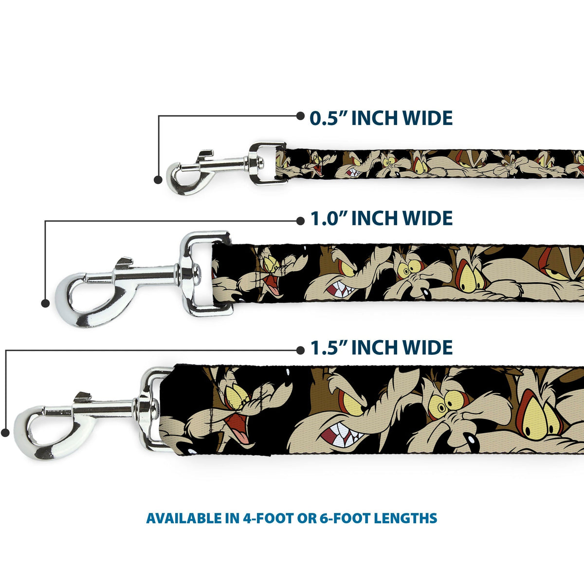 Dog Leash - Wile E. Coyote Expressions Black 