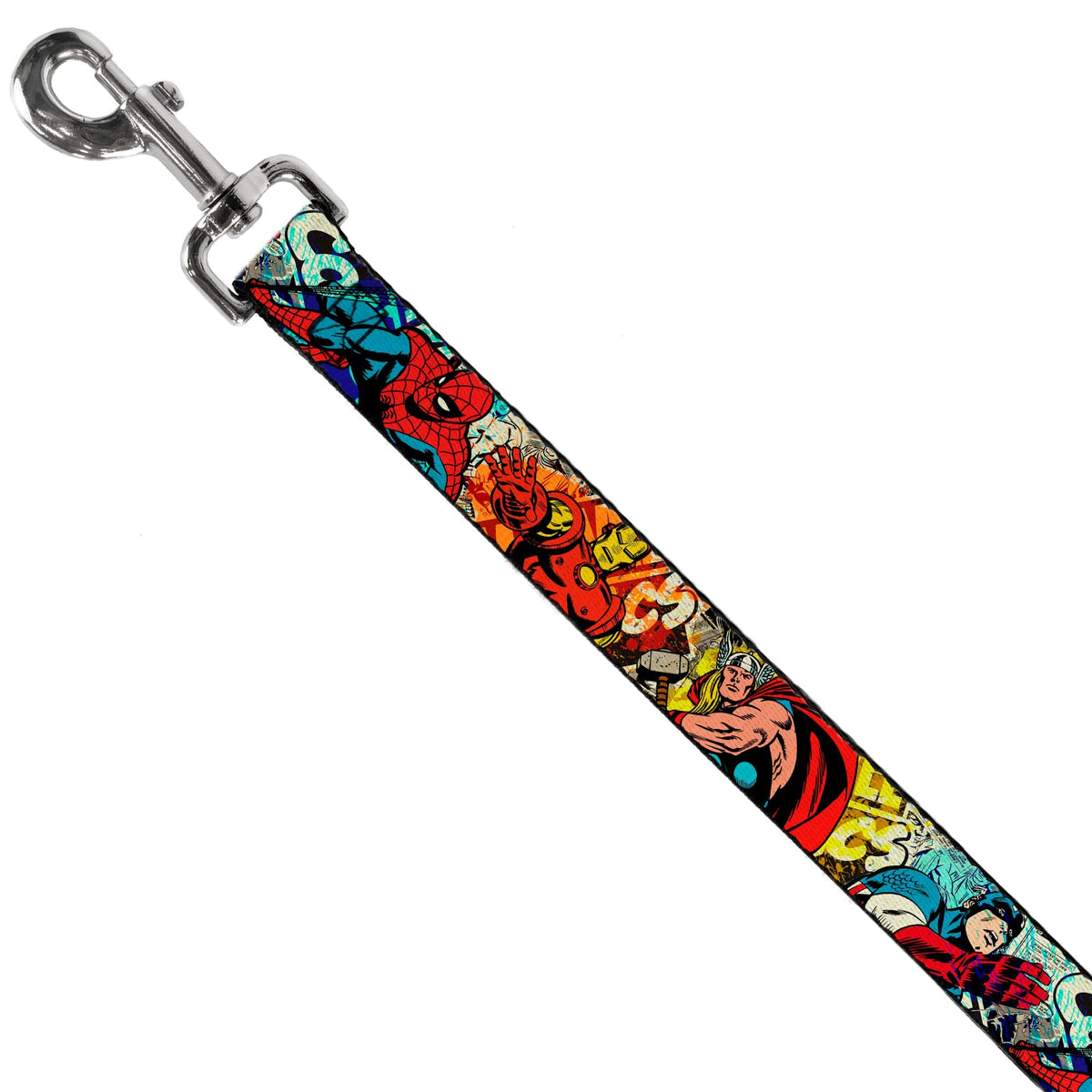 Dog Leash - 4-Superhero Action Poses/Comic Scenes White/Black/Full Color Splatter 