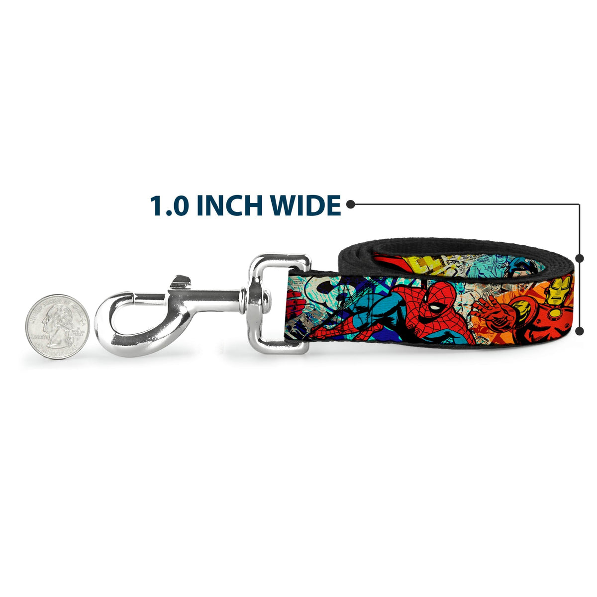 Dog Leash - 4-Superhero Action Poses/Comic Scenes White/Black/Full Color Splatter 
