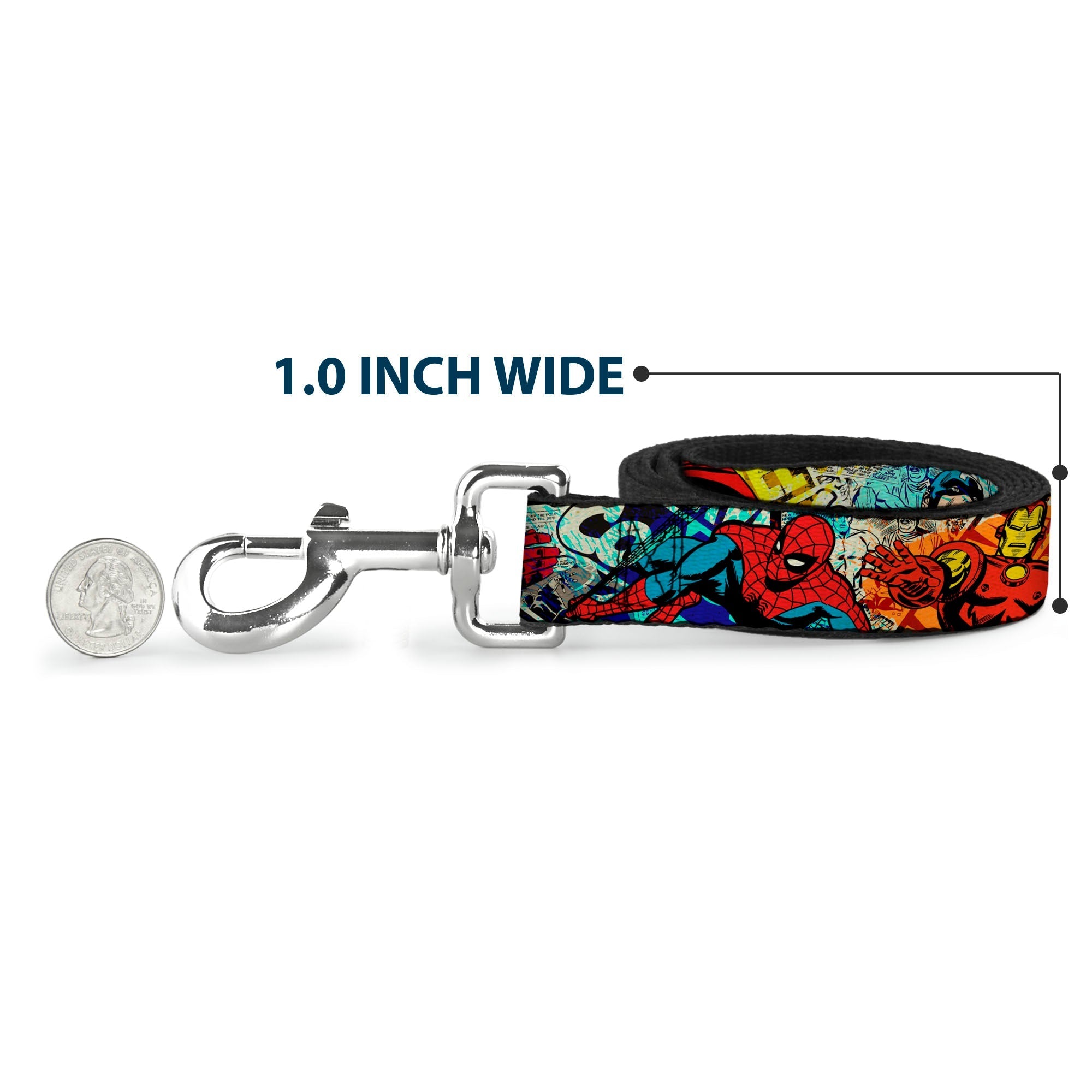 Dog Leash - 4-Superhero Action Poses/Comic Scenes White/Black/Full Color Splatter 