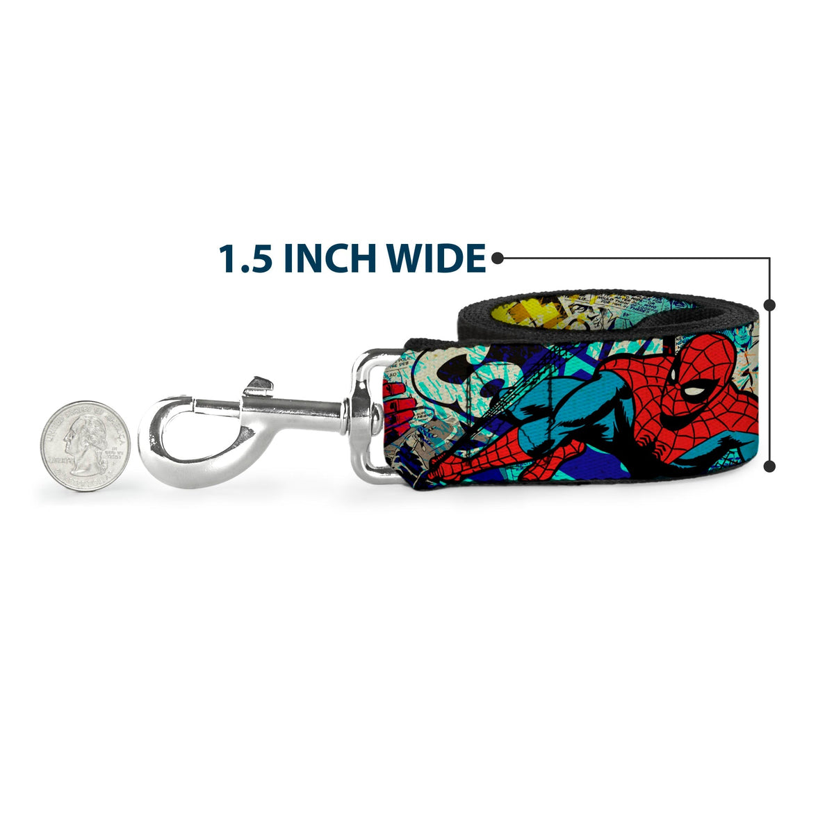 Dog Leash - 4-Superhero Action Poses/Comic Scenes White/Black/Full Color Splatter 