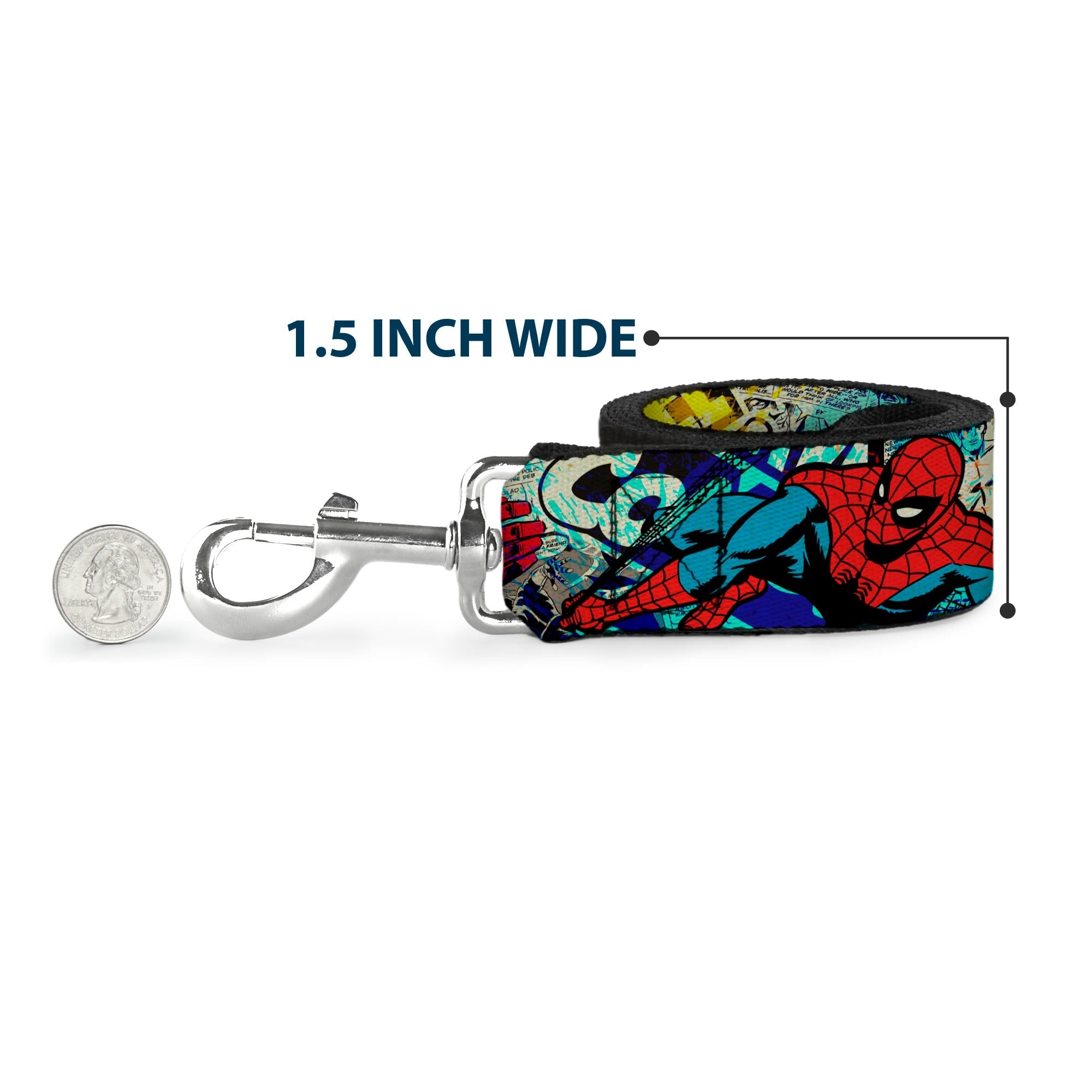 Dog Leash - 4-Superhero Action Poses/Comic Scenes White/Black/Full Color Splatter 