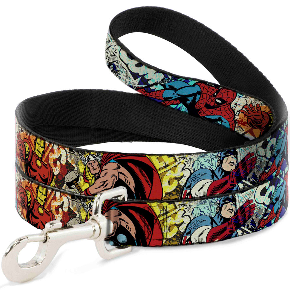 Dog Leash - 4-Superhero Action Poses/Comic Scenes White/Black/Full Color Splatter 