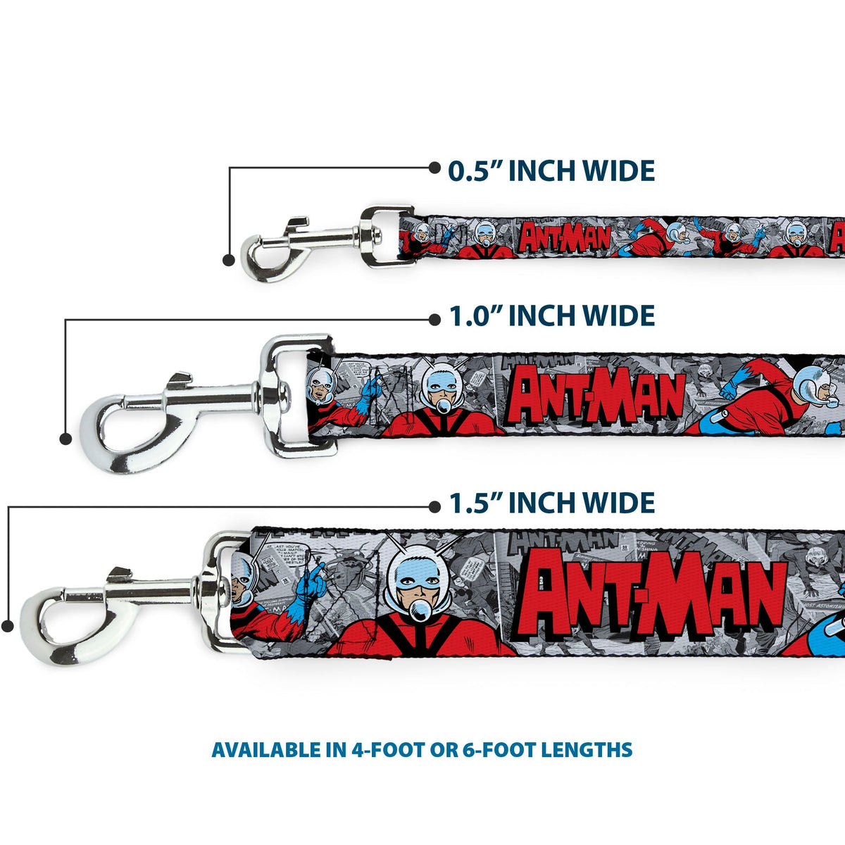 Dog Leash - Classic ANT-MAN 3-Poses/Comic Stacked Grays/Black/Red 