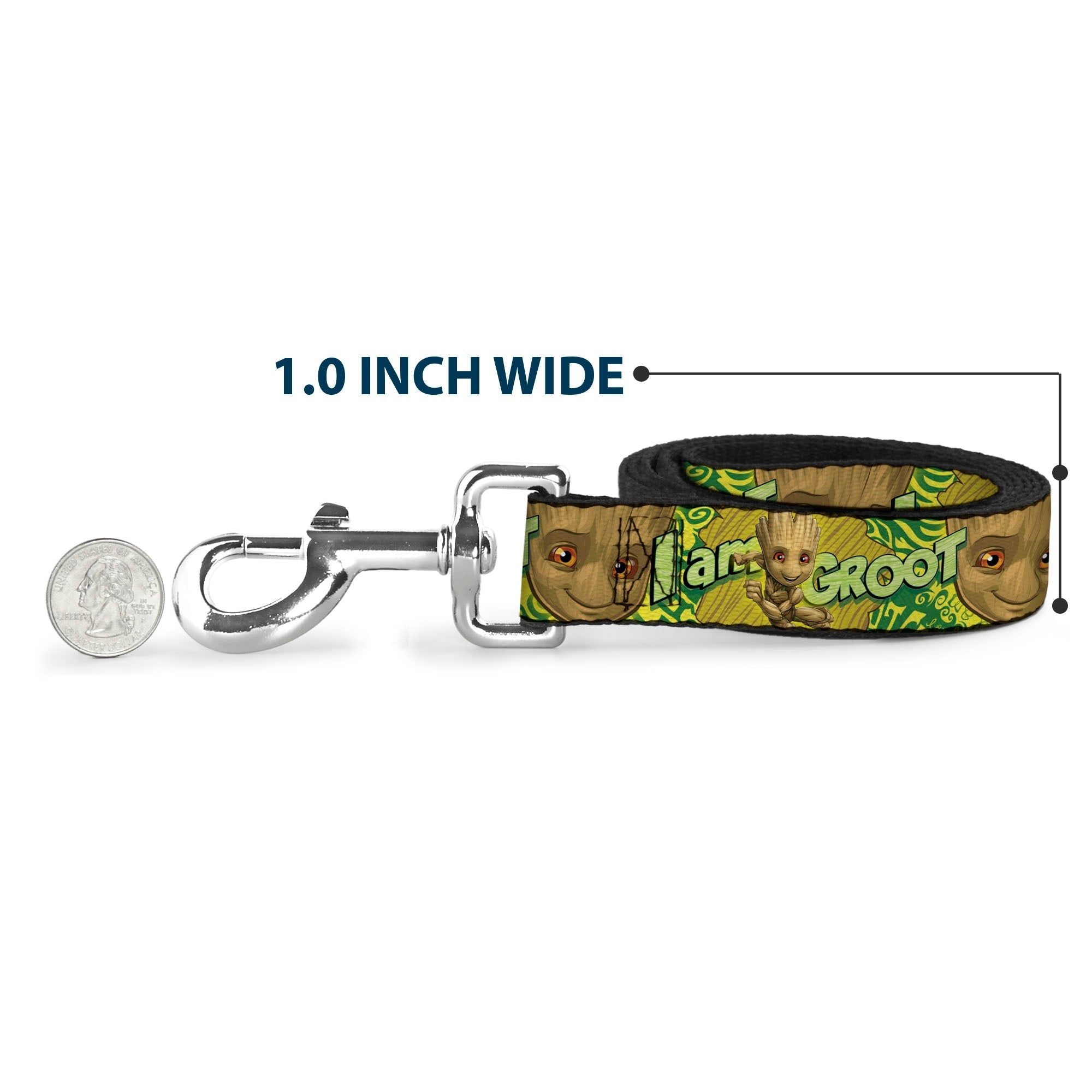 Dog Leash - Baby Groot Pose/Face I AM GROOT Browns/Greens/Yellows 