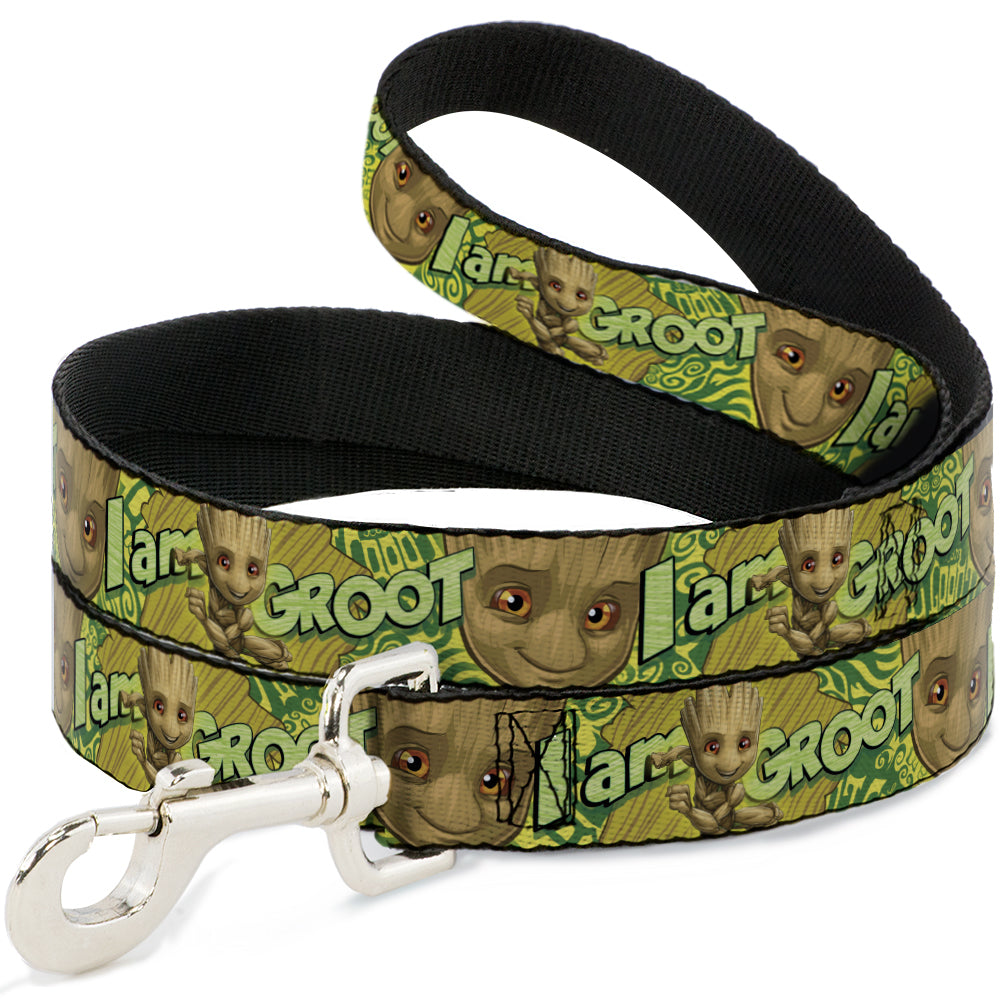 Dog Leash - Baby Groot Pose/Face I AM GROOT Browns/Greens/Yellows 