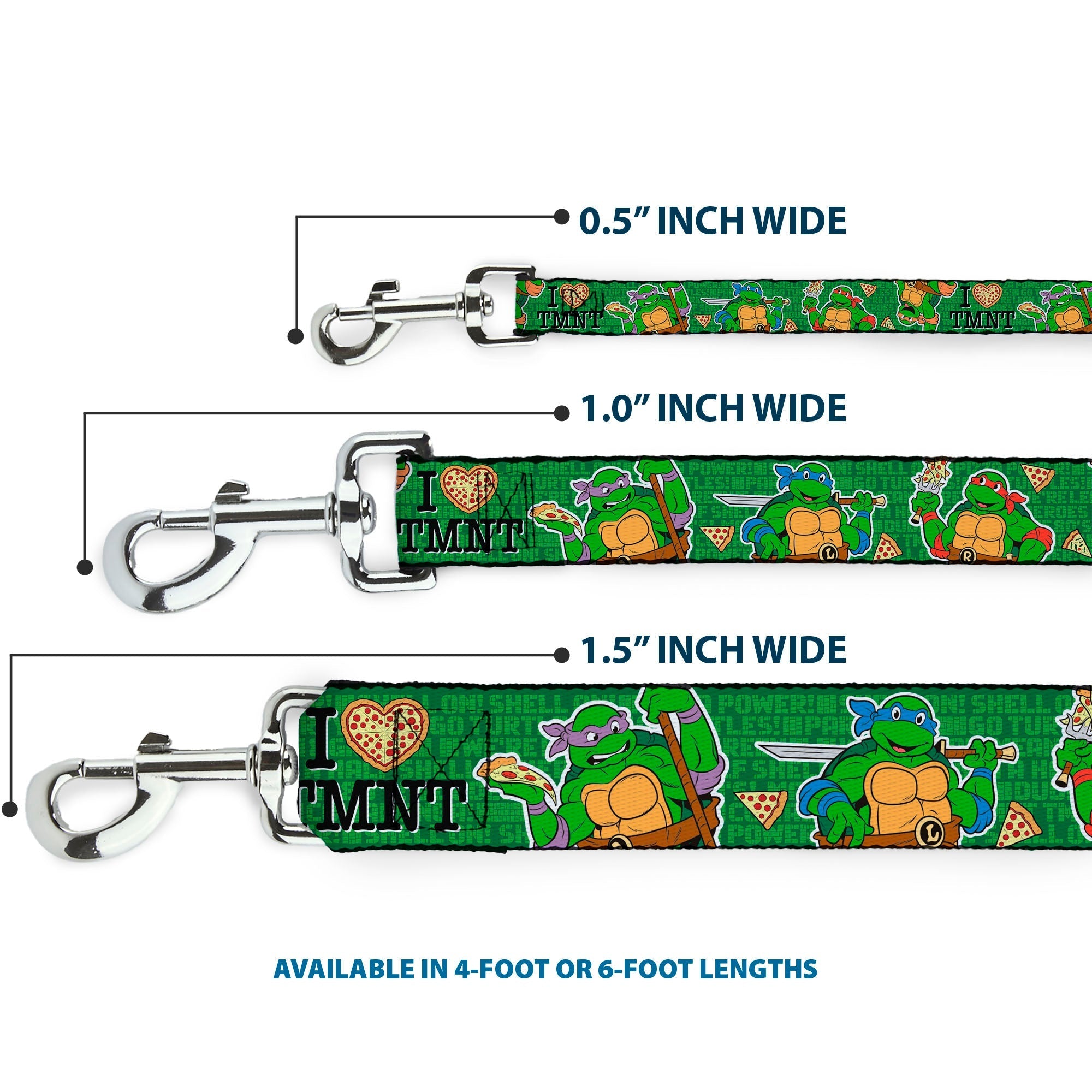 Dog Leash - I "HEART" TMNT/Classic Turtles & Pizza Green