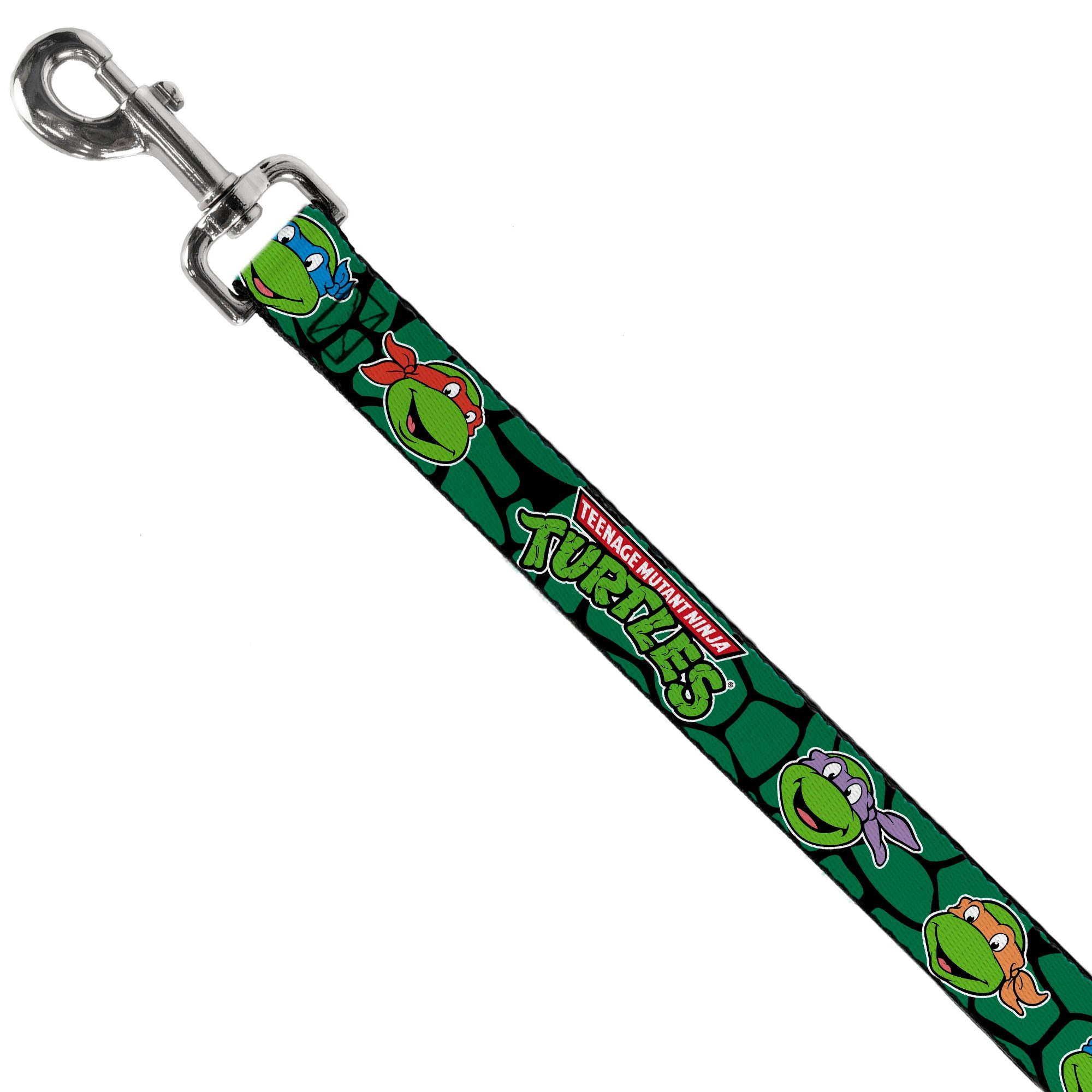 Dog Leash - Classic TEENAGE MUTANT NINJA TURTLES Turtle Faces Black/Green Turtle Shell - HT Animal Supply