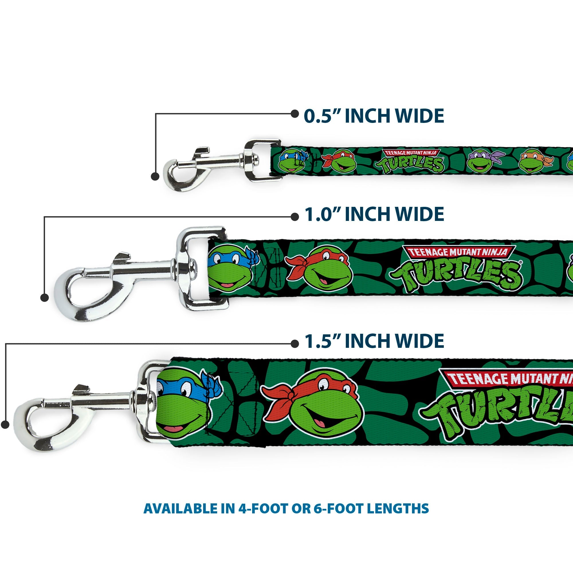 Dog Leash - Classic TEENAGE MUTANT NINJA TURTLES Turtle Faces Black/Green Turtle Shell - HT Animal Supply