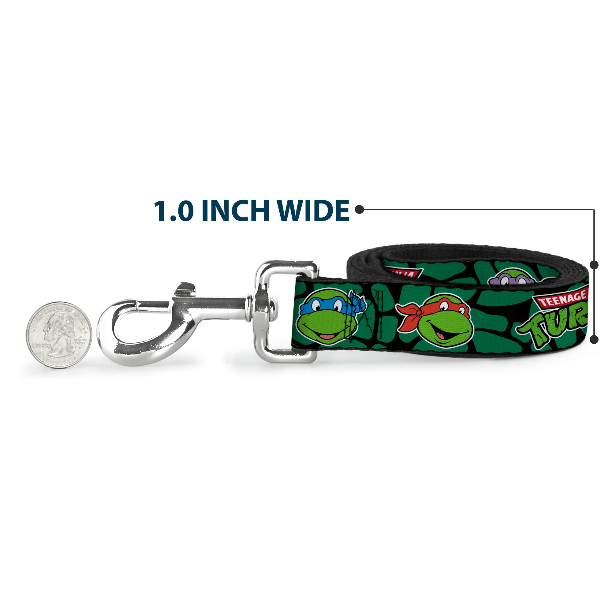 Dog Leash - Classic TEENAGE MUTANT NINJA TURTLES Turtle Faces Black/Green Turtle Shell - HT Animal Supply