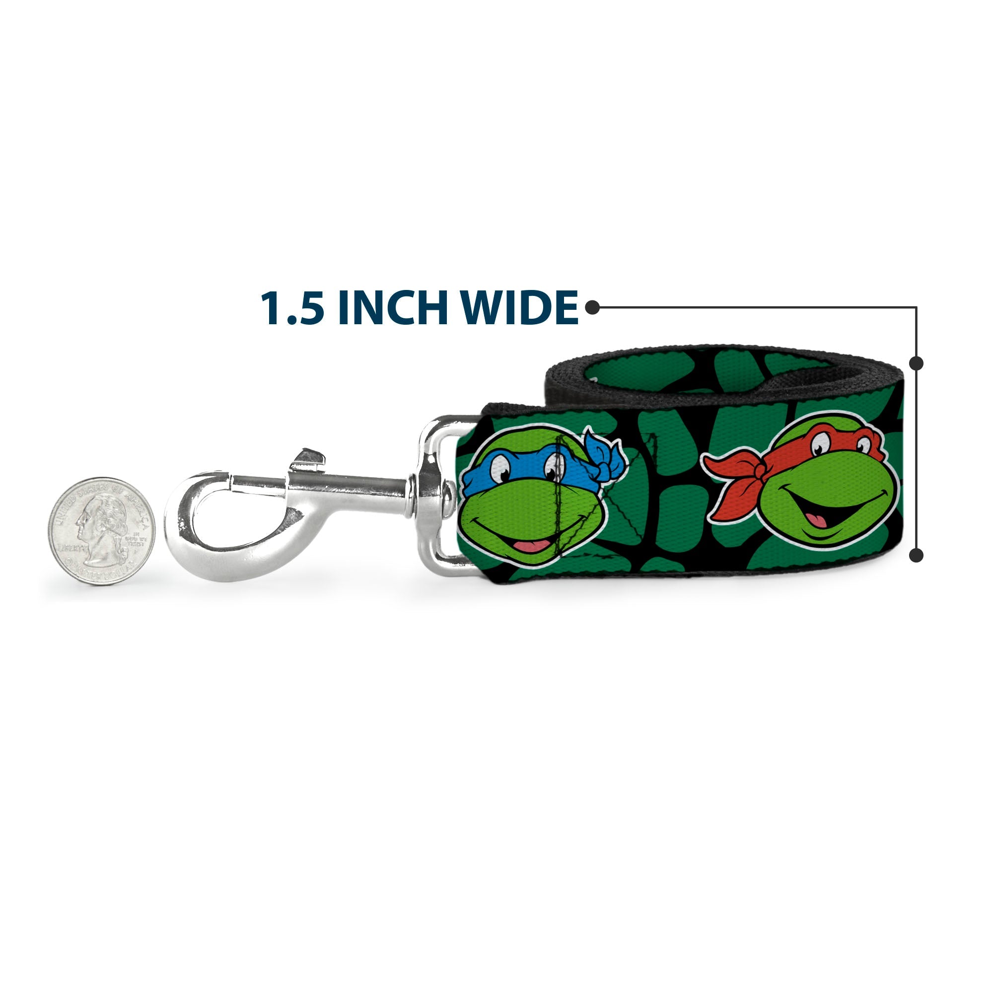 Dog Leash - Classic TEENAGE MUTANT NINJA TURTLES Turtle Faces Black/Green Turtle Shell - HT Animal Supply