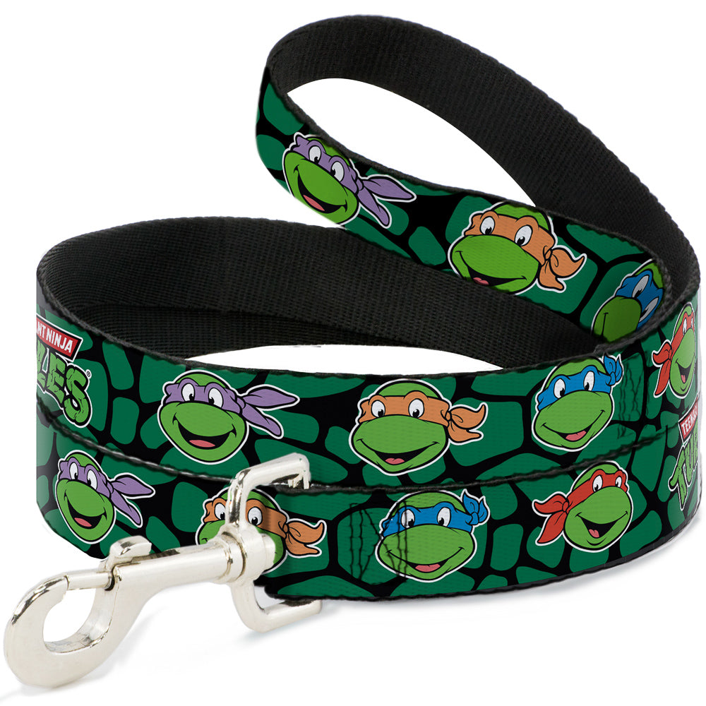 Dog Leash - Classic TEENAGE MUTANT NINJA TURTLES Turtle Faces Black/Green Turtle Shell - HT Animal Supply