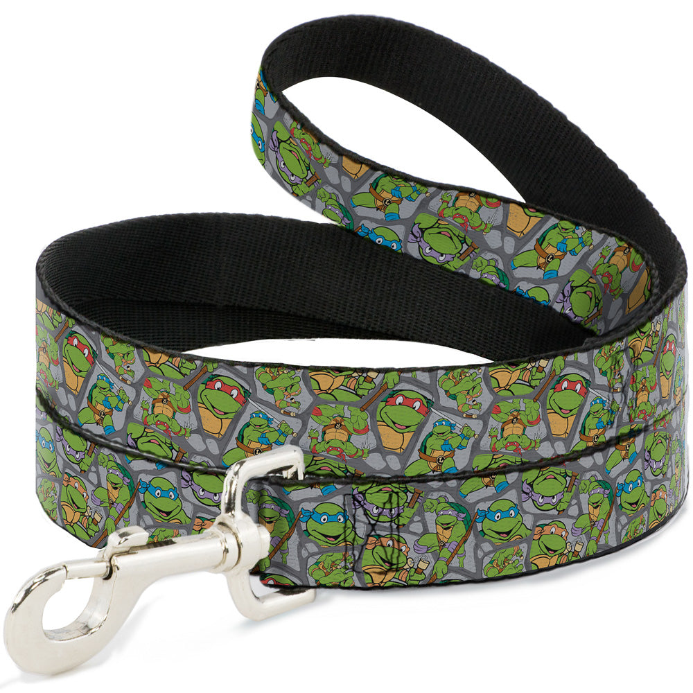 Dog Leash - Classic Teenage Mutant Ninja Turtles Expression & Pose Turtle Shell Collage Lavender 