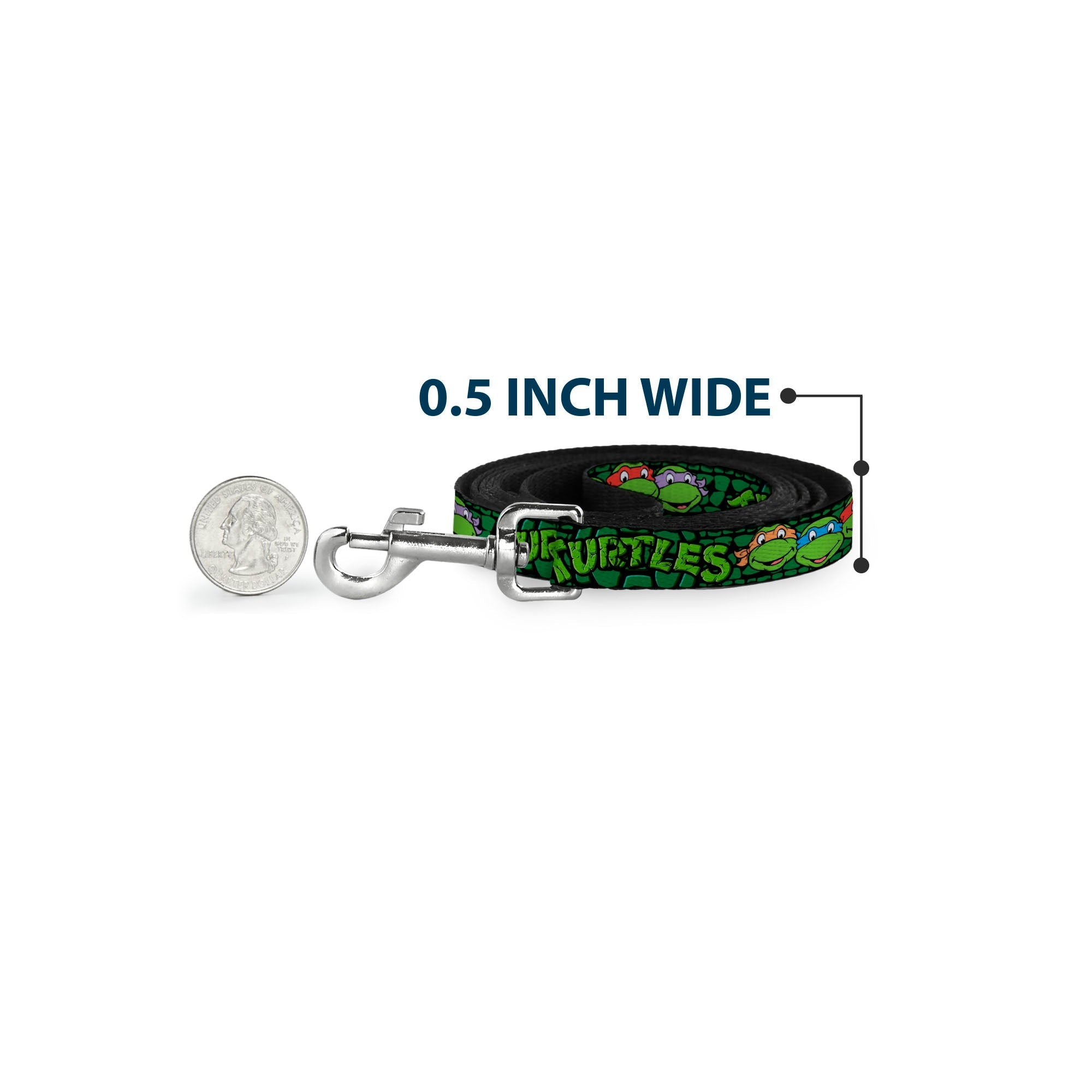 Dog Leash - Classic Teenage Mutant Ninja Turtles Group Faces/TURTLES Turtle Shell Black/Green