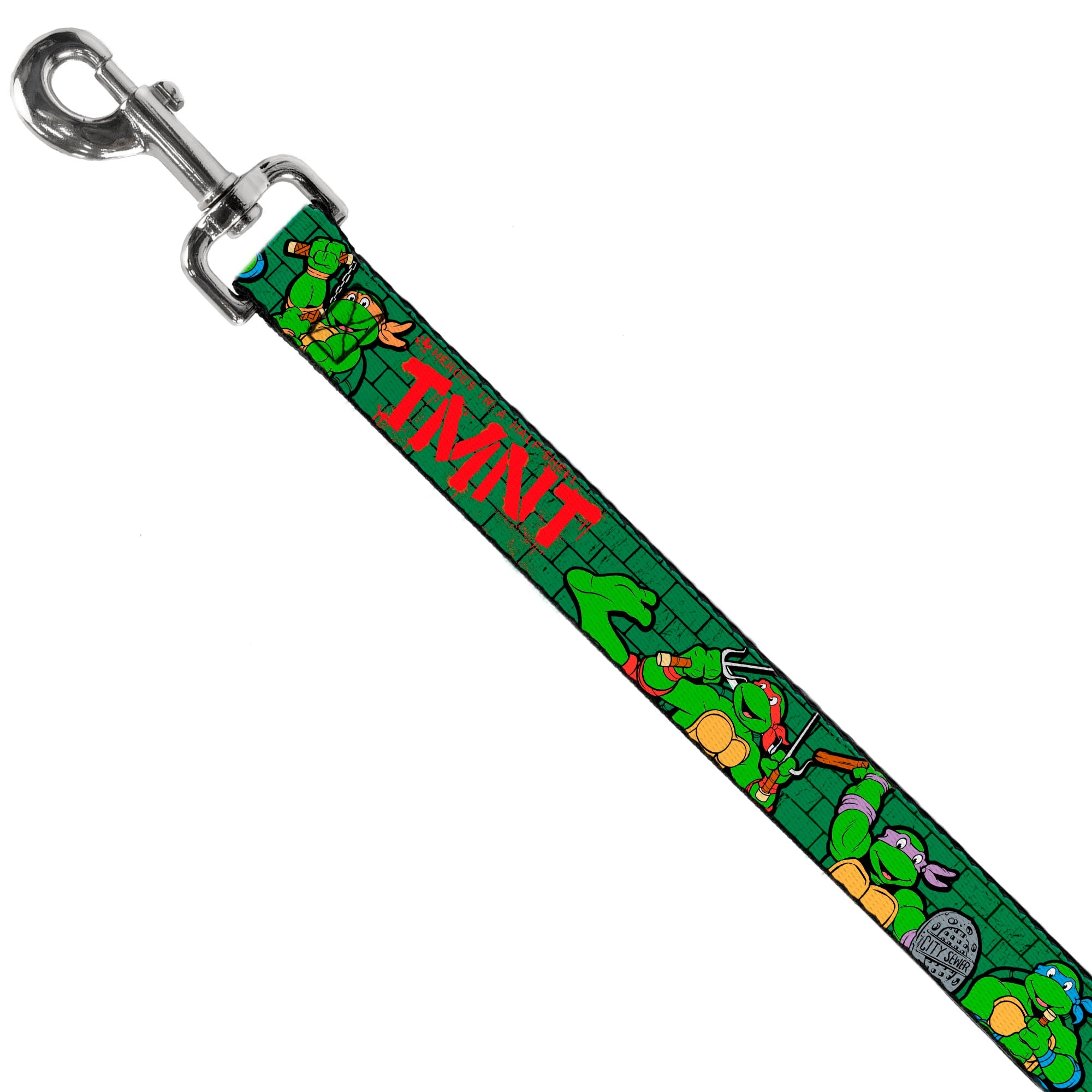 Dog Leash - Classic Teenage Mutant Ninja Turtles Group Pose2/TMNT Green Brick Wall - HT Animal Supply