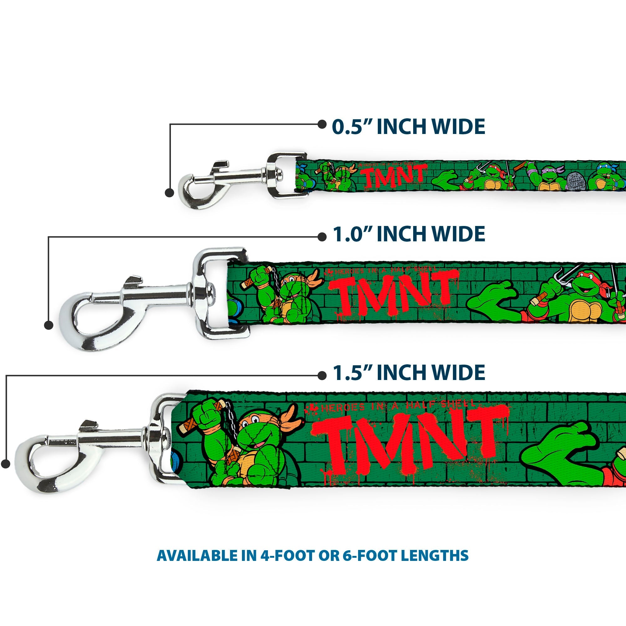 Dog Leash - Classic Teenage Mutant Ninja Turtles Group Pose2/TMNT Green Brick Wall - HT Animal Supply