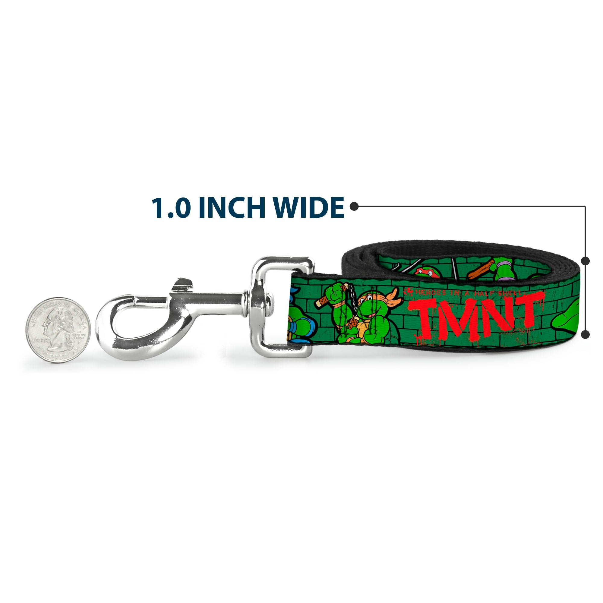 Dog Leash - Classic Teenage Mutant Ninja Turtles Group Pose2/TMNT Green Brick Wall - HT Animal Supply