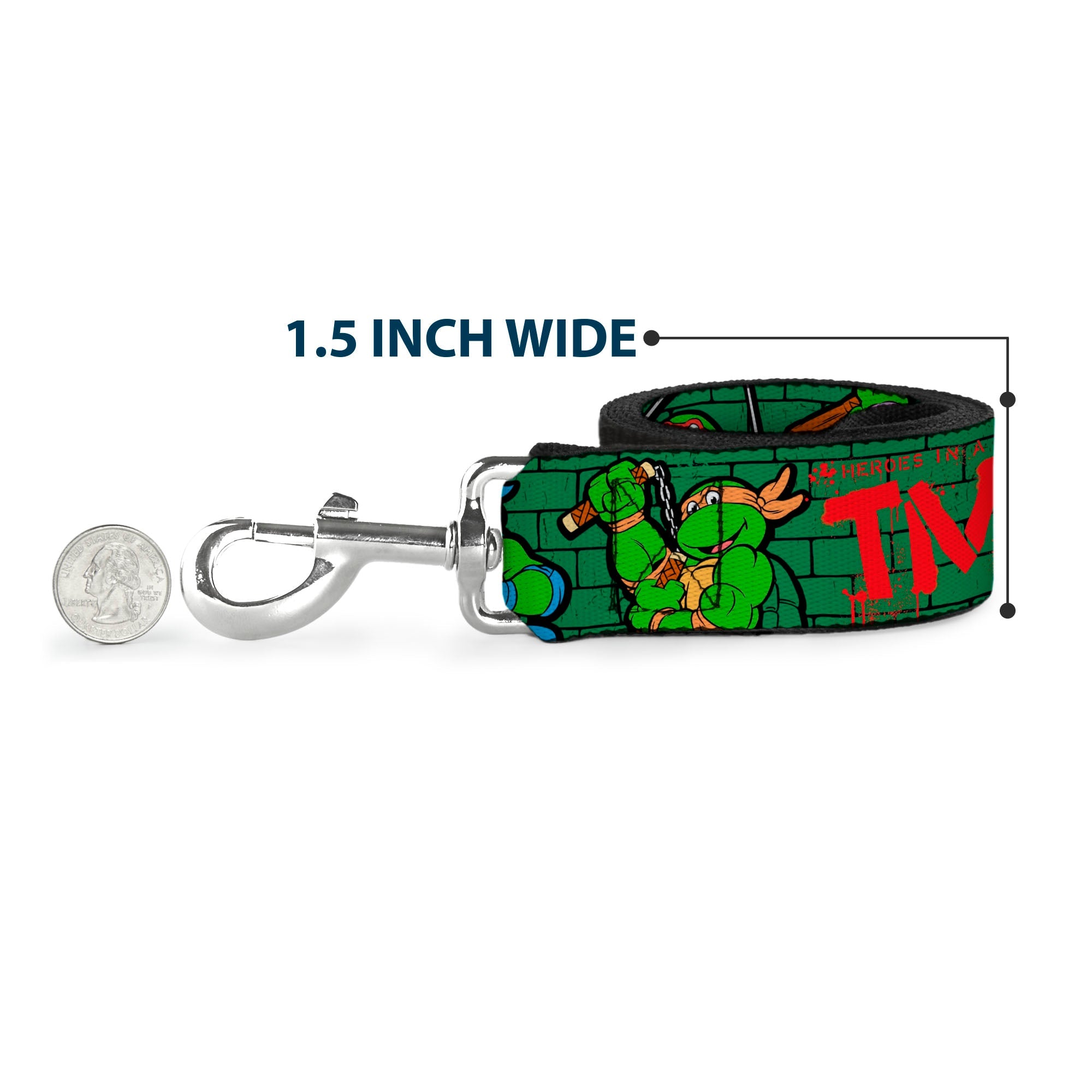 Dog Leash - Classic Teenage Mutant Ninja Turtles Group Pose2/TMNT Green Brick Wall - HT Animal Supply