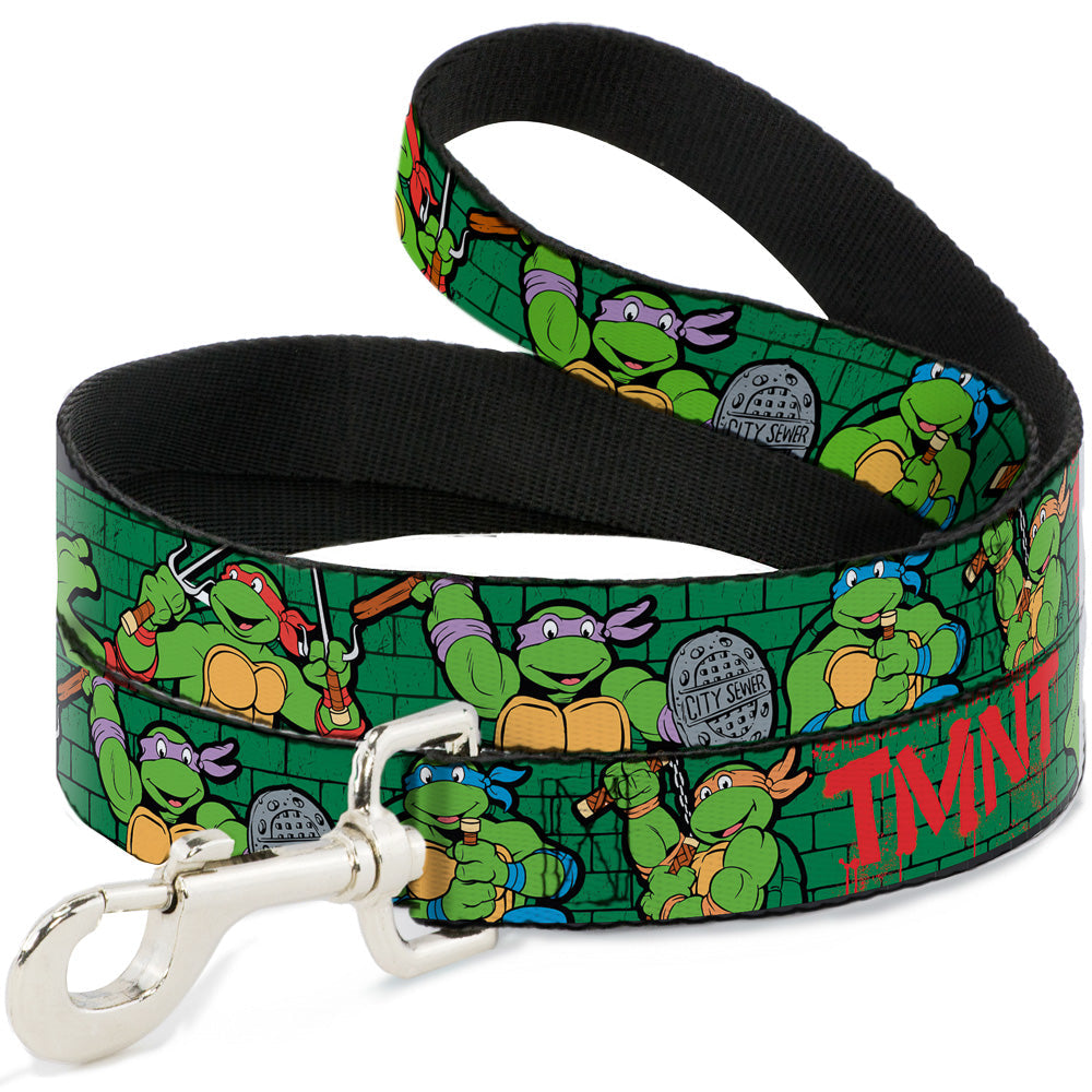 Dog Leash - Classic Teenage Mutant Ninja Turtles Group Pose2/TMNT Green Brick Wall - HT Animal Supply