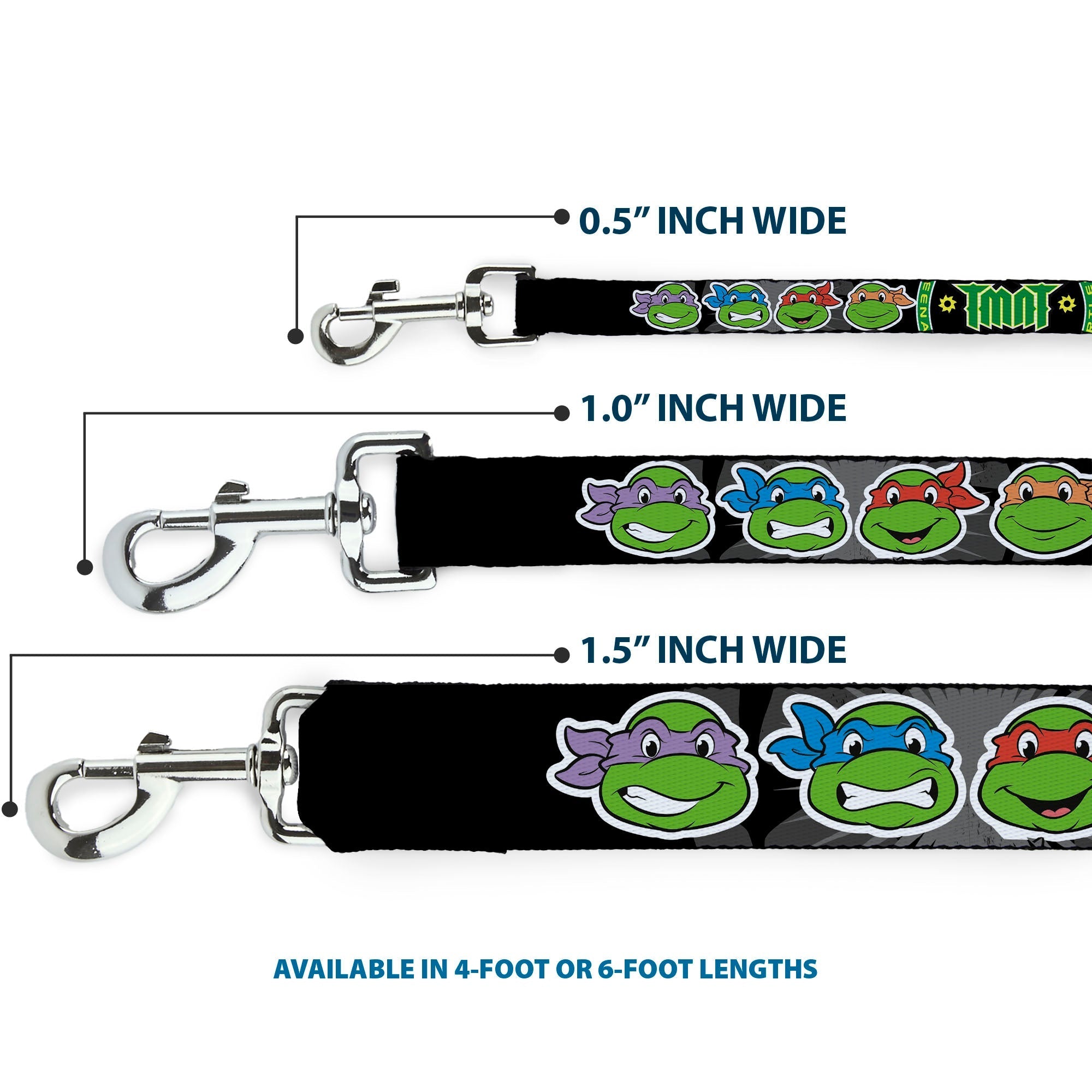 Dog Leash - Classic Teenage Mutant Ninja Turtles Group Faces/TMNT/Ninja Star Black/Green