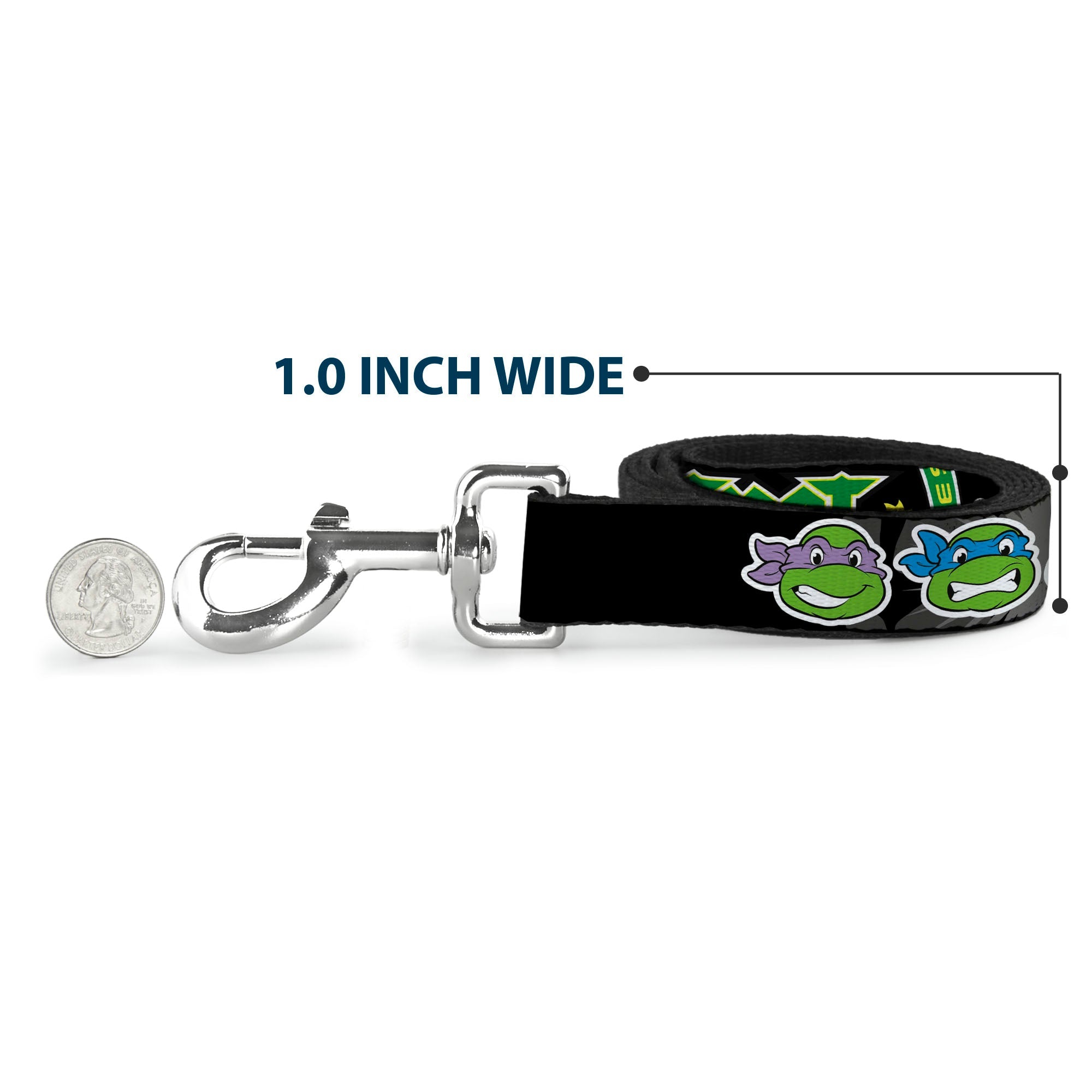 Dog Leash - Classic Teenage Mutant Ninja Turtles Group Faces/TMNT/Ninja Star Black/Green