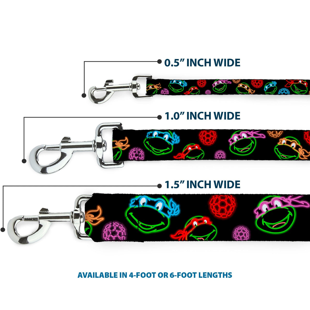 Dog Leash - Classic Teenage Mutant Ninja Turtles Electric Expressions/Turtle Shells Black/Multi Neon