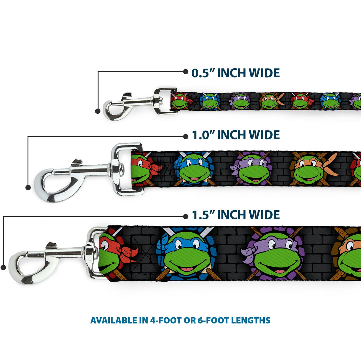Dog Leash - Classic Teenage Mutant Ninja Turtles Expessions/Battle Gear Gray/Multi Color 
