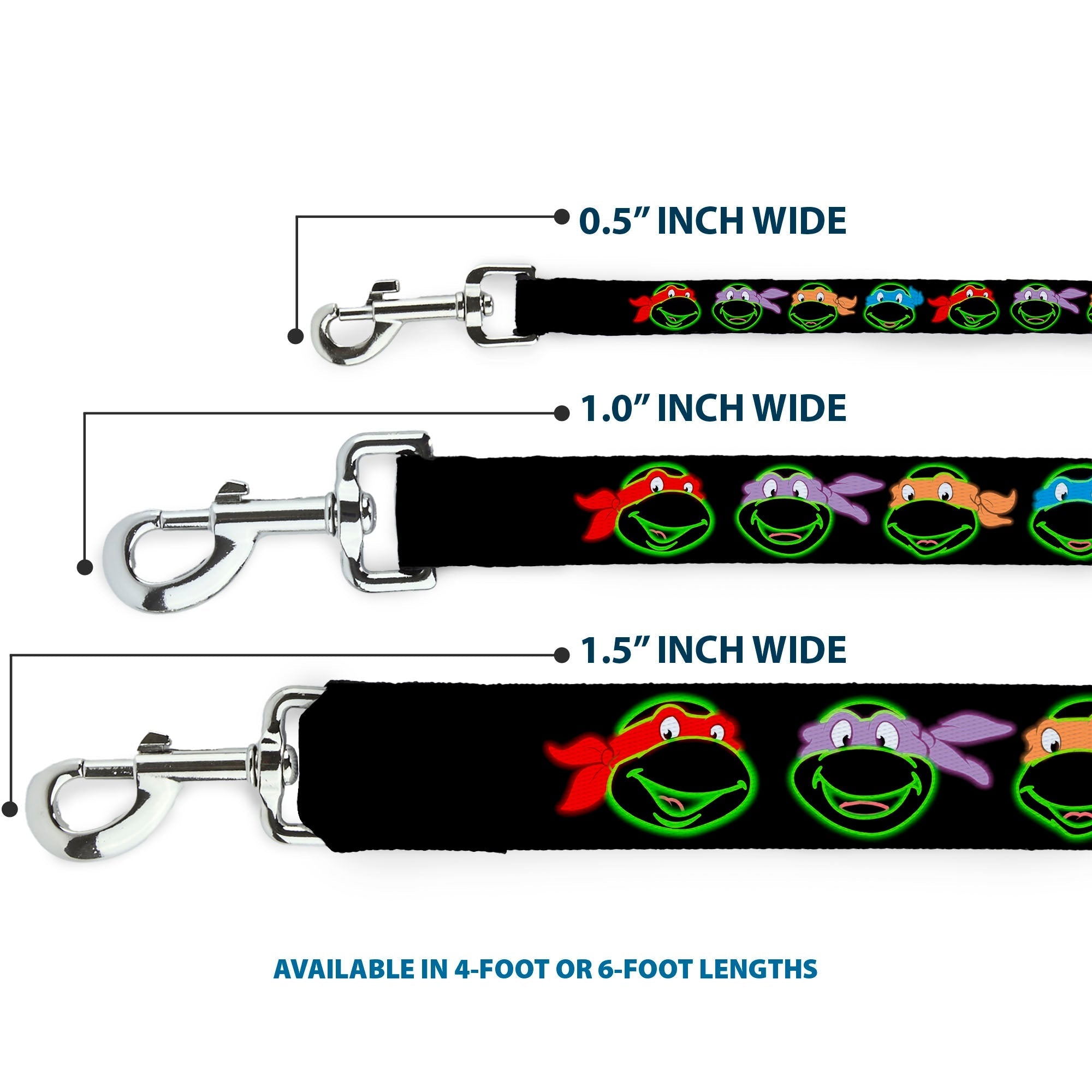 Dog Leash - Classic Teenage Mutant Ninja Turtles Electric Expressions Black/Multi Neon 