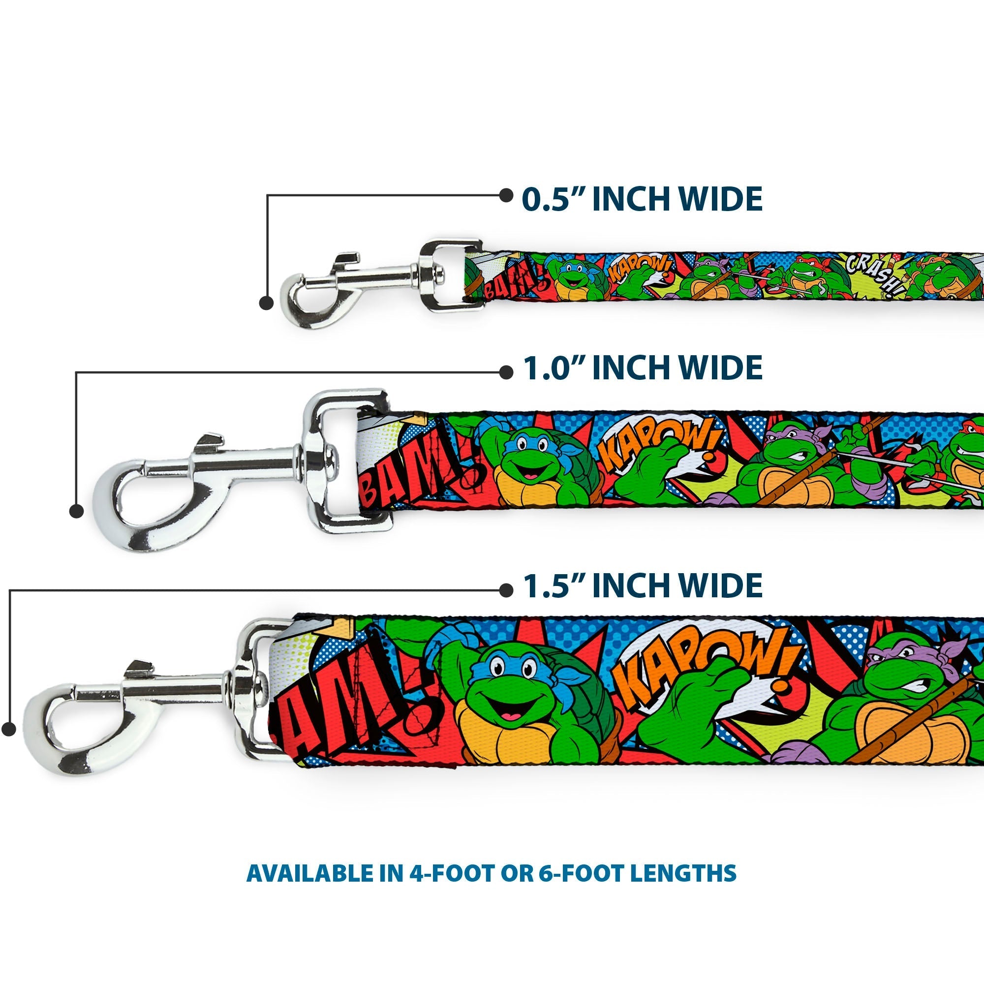 Dog Leash - Classic Teenage Mutant Ninja Turtles Action Poses/Action Bubbles Dots Blues 