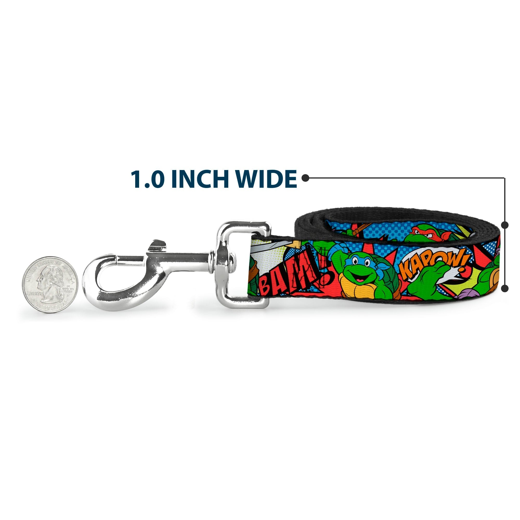 Dog Leash - Classic Teenage Mutant Ninja Turtles Action Poses/Action Bubbles Dots Blues 