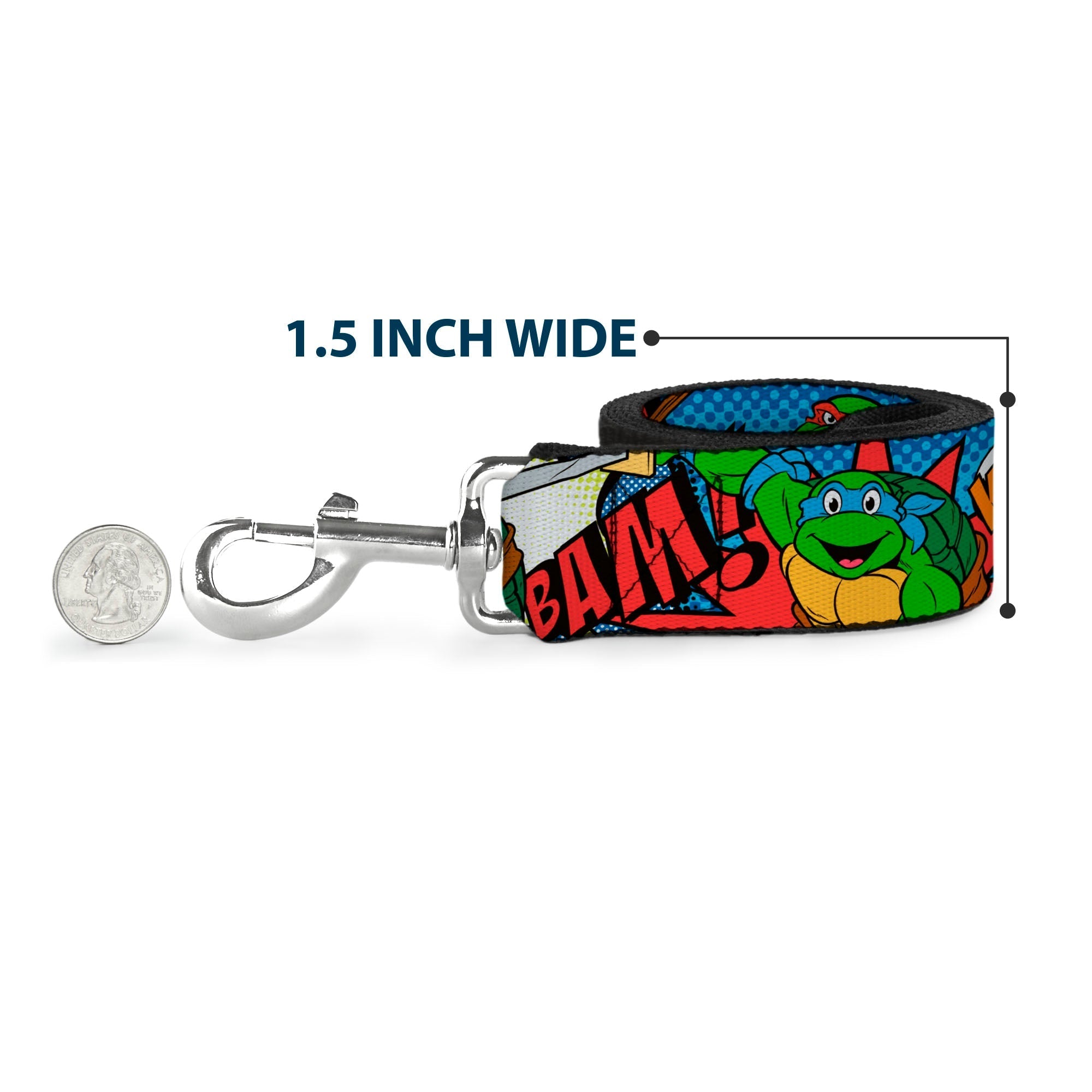 Dog Leash - Classic Teenage Mutant Ninja Turtles Action Poses/Action Bubbles Dots Blues 