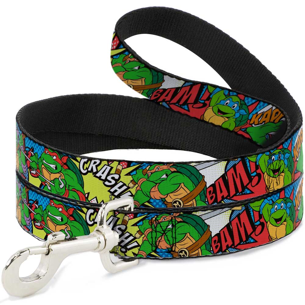 Dog Leash - Classic Teenage Mutant Ninja Turtles Action Poses/Action Bubbles Dots Blues 