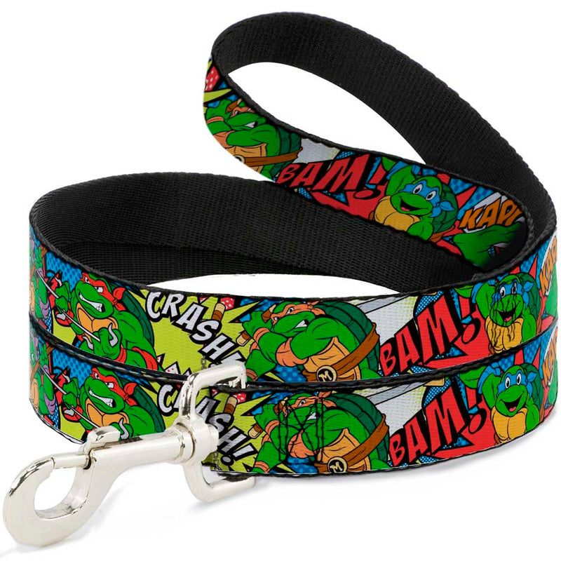 Dog Leash - Classic Teenage Mutant Ninja Turtles Action Poses/Action Bubbles Dots Blues 