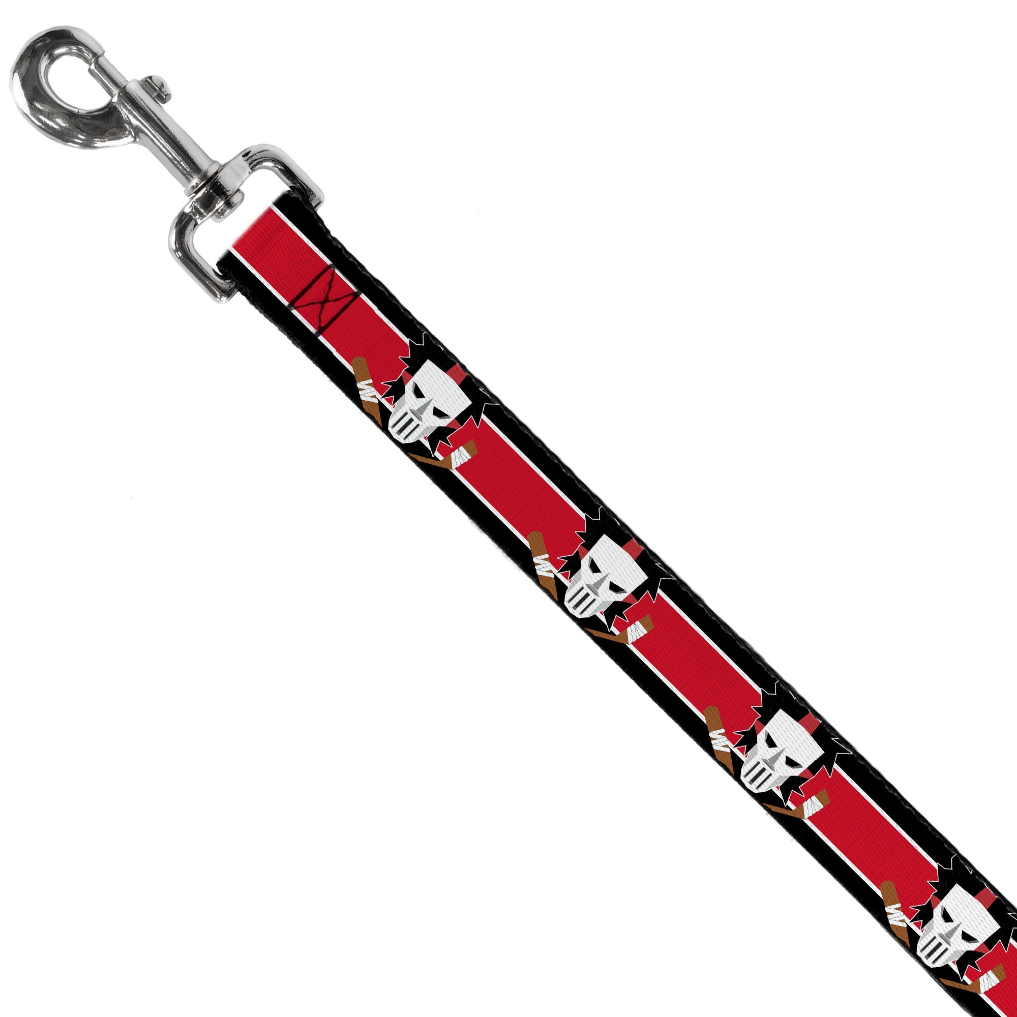 Dog Leash - Casey Jones Baseball & Hockey Stick CLOSE-UP Stripe Black/White/Red - HT Animal Supply