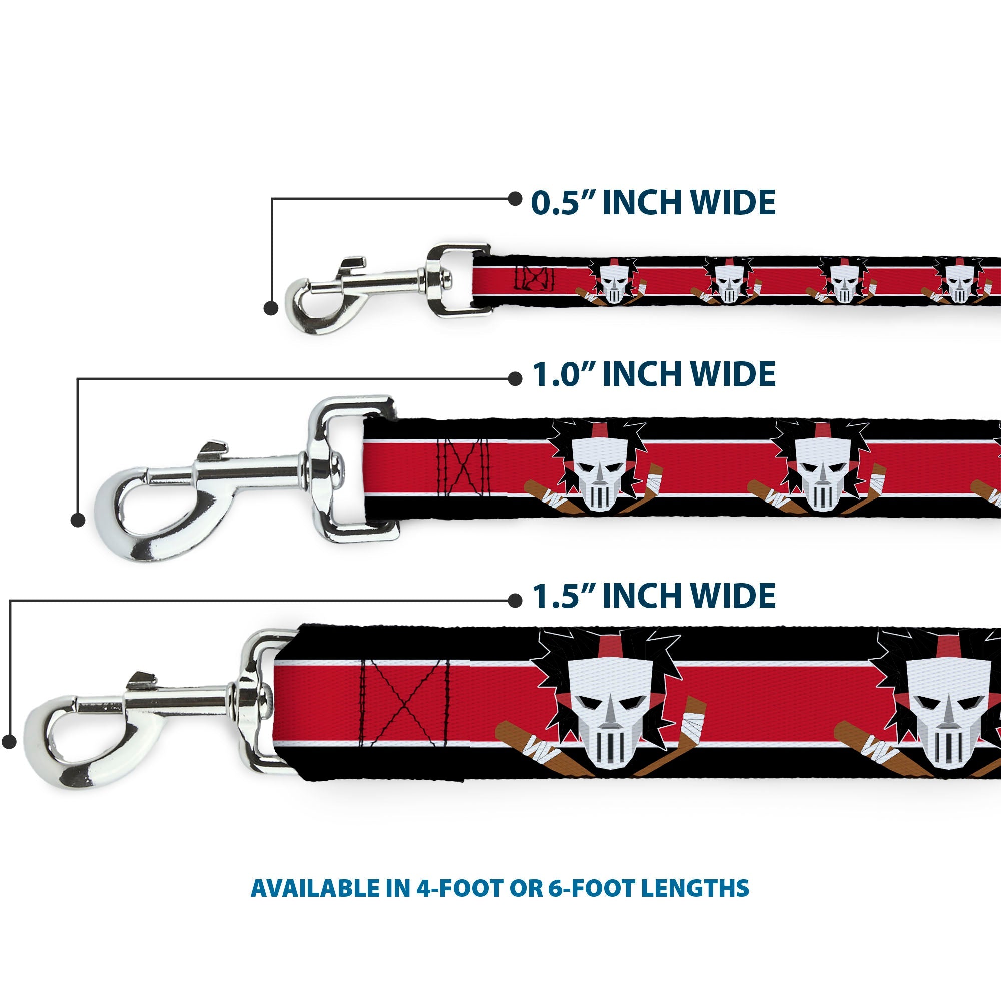 Dog Leash - Casey Jones Baseball & Hockey Stick CLOSE-UP Stripe Black/White/Red - HT Animal Supply