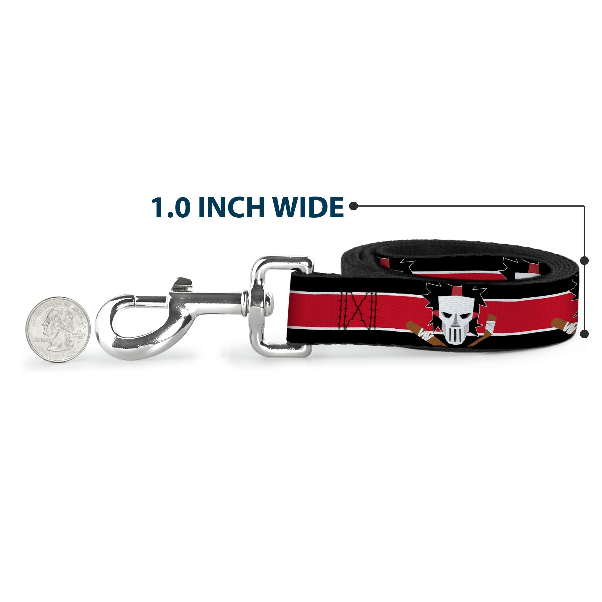 Dog Leash - Casey Jones Baseball & Hockey Stick CLOSE-UP Stripe Black/White/Red - HT Animal Supply