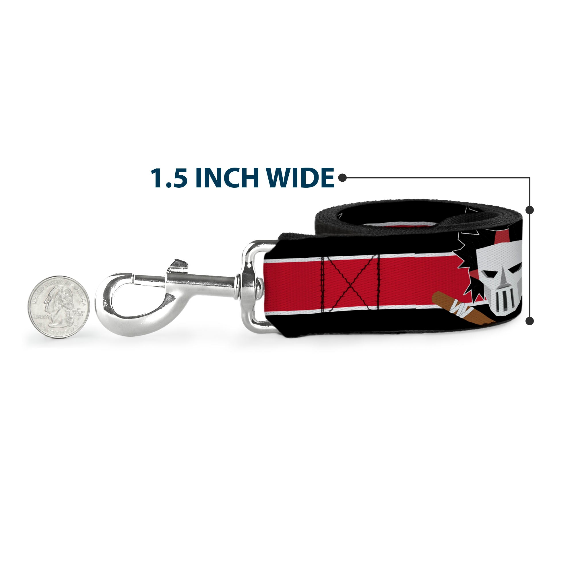 Dog Leash - Casey Jones Baseball & Hockey Stick CLOSE-UP Stripe Black/White/Red - HT Animal Supply