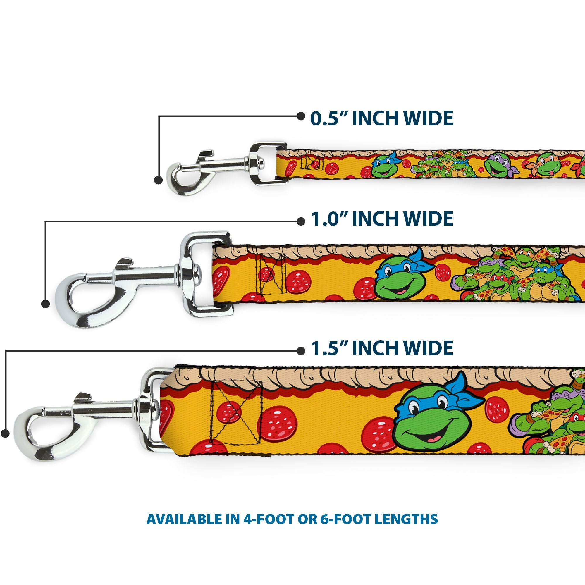 Dog Leash - Classic Teenage Mutant Ninja Turtles 4-Turtle Faces Pepperoni Pizza/Turtles Pose16 - HT Animal Supply