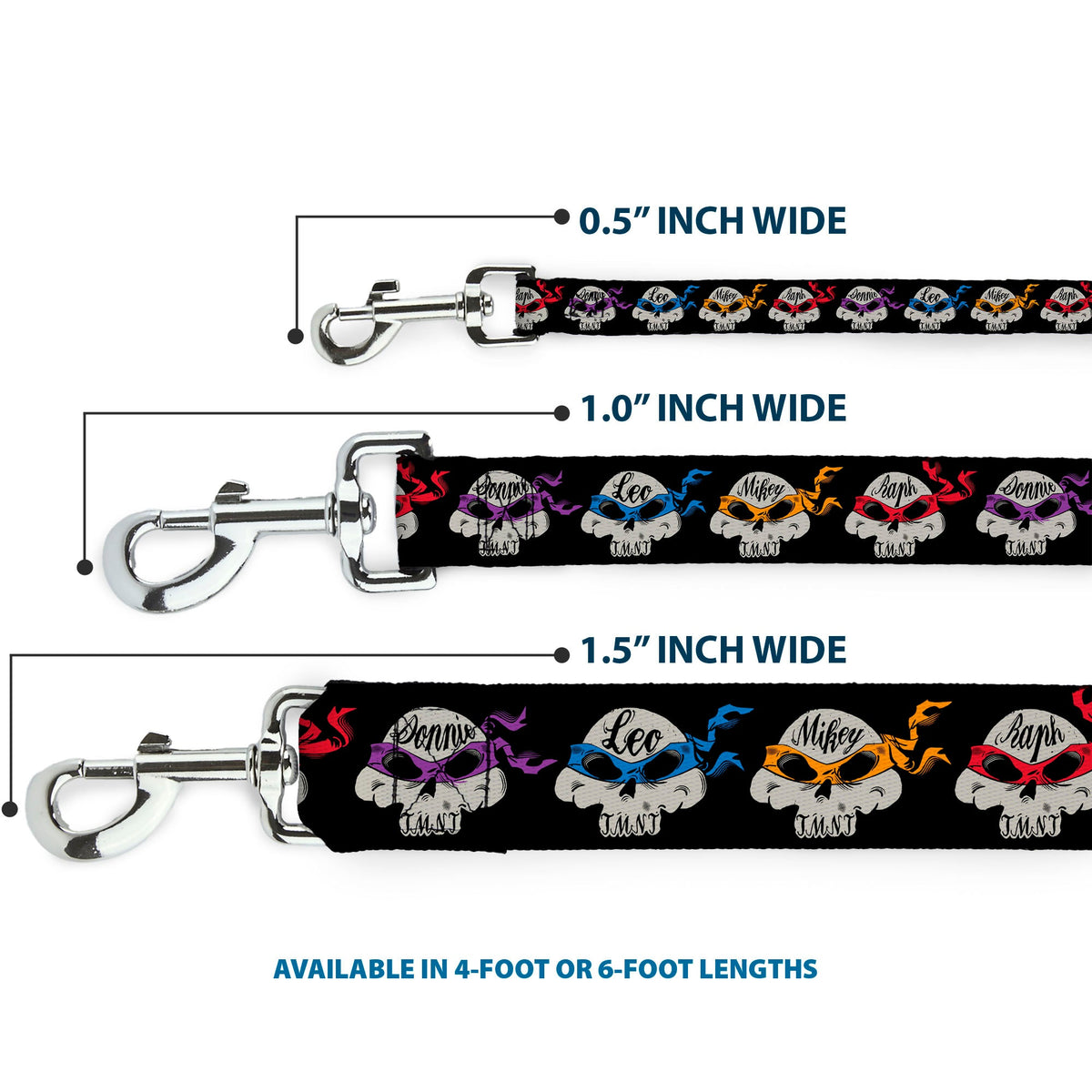 Dog Leash - TMNT 4-Turtle Road Rebel Skulls Black - HT Animal Supply