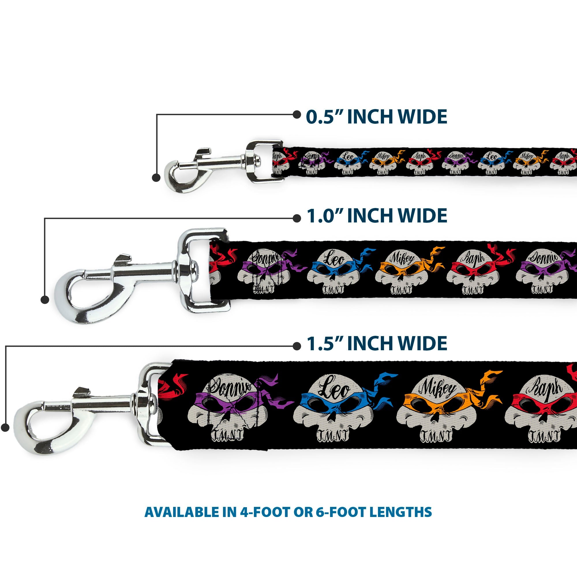 Dog Leash - TMNT 4-Turtle Road Rebel Skulls Black - HT Animal Supply