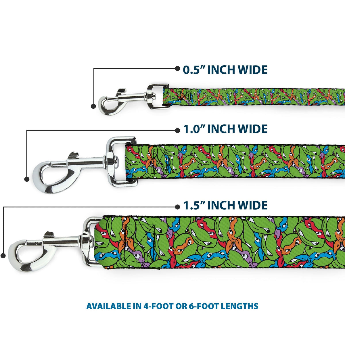 Dog Leash - Teenage Mutant Ninja Turtles Faces Stacked Green/Multi Color 