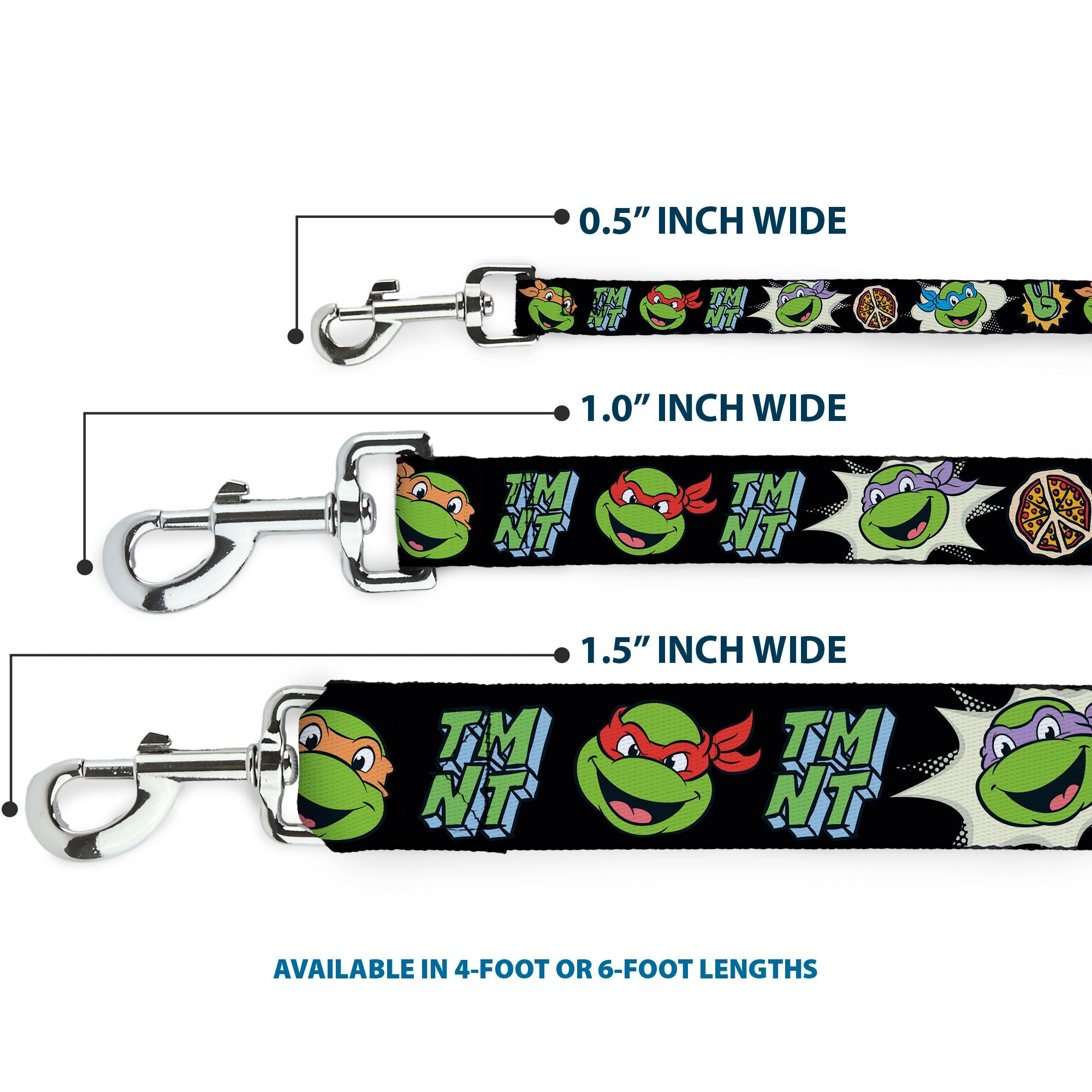 Dog Leash - Teenage Mutant Ninja Turtles Faces and Icons Black/Multi Color - HT Animal Supply