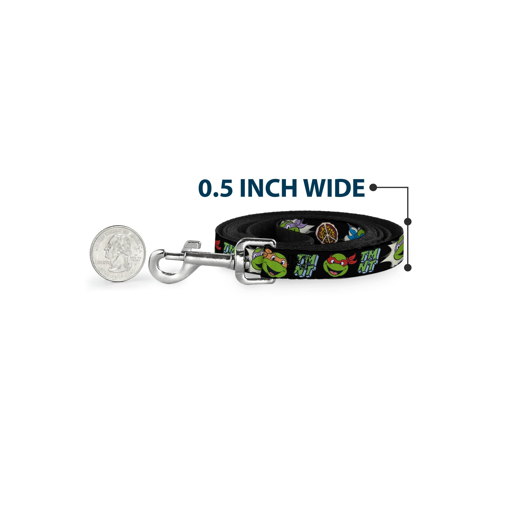 Dog Leash - Teenage Mutant Ninja Turtles Faces and Icons Black/Multi Color - HT Animal Supply