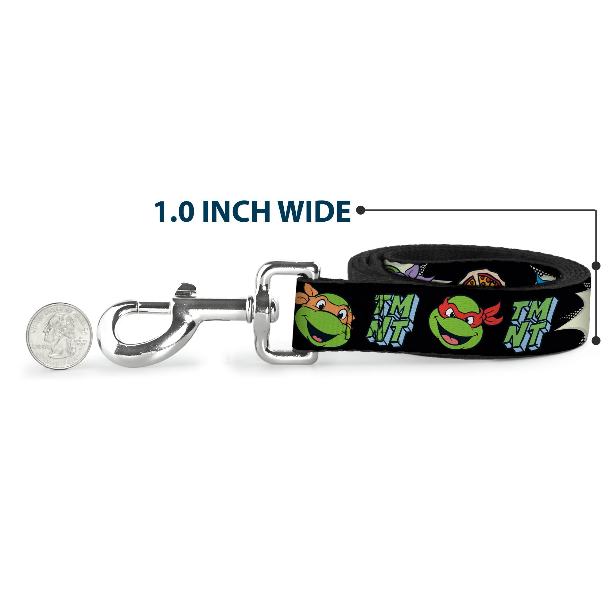 Dog Leash - Teenage Mutant Ninja Turtles Faces and Icons Black/Multi Color - HT Animal Supply