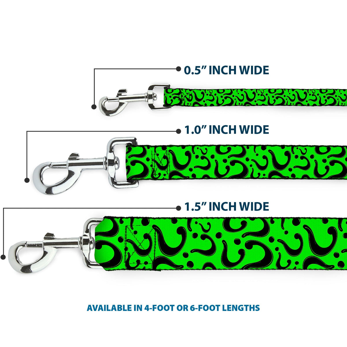 Dog Leash - Question Mark Scattered Lime Green/Black 