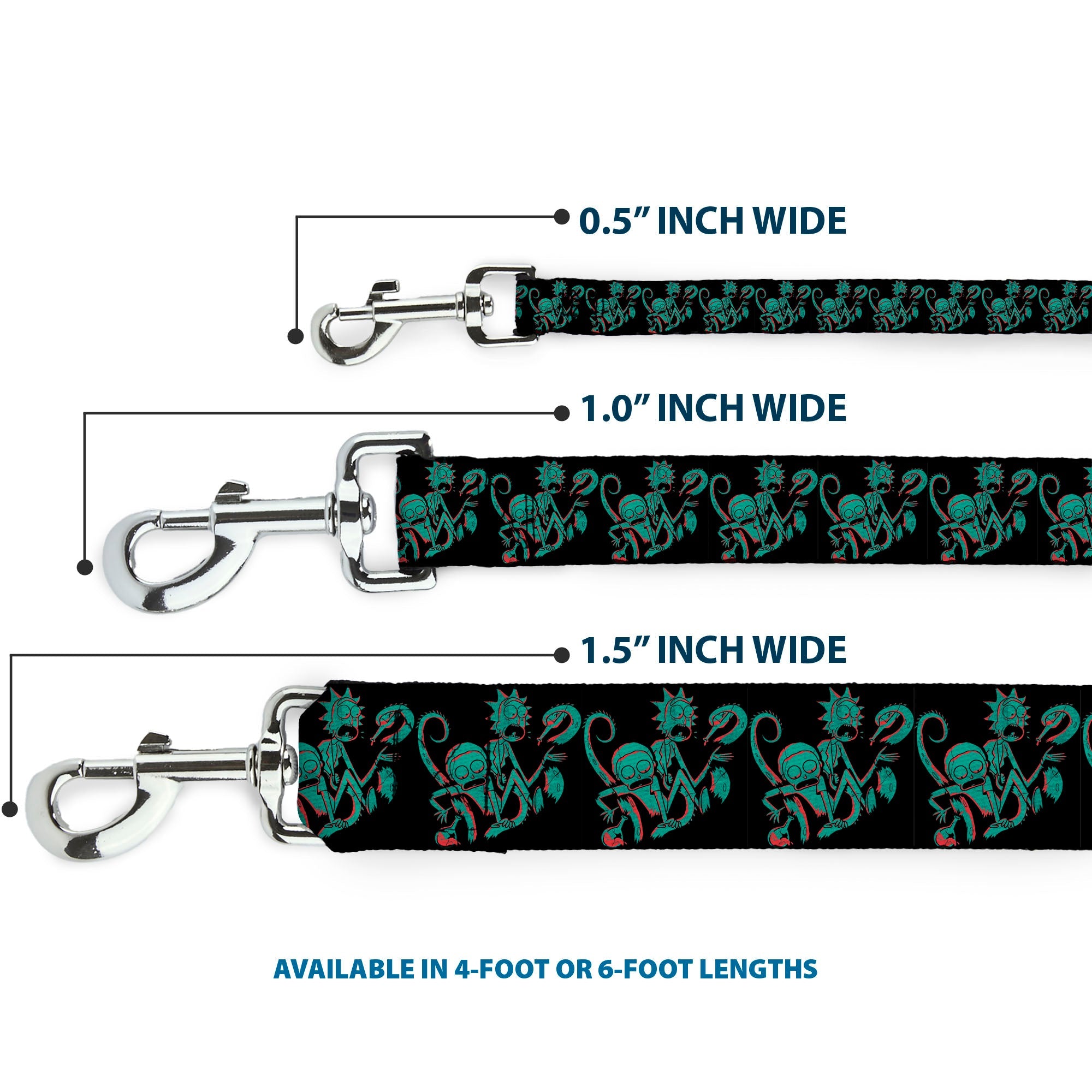 Dog Leash - Rick and Morty Psychedelic Monster Pose Black/Greens - HT Animal Supply