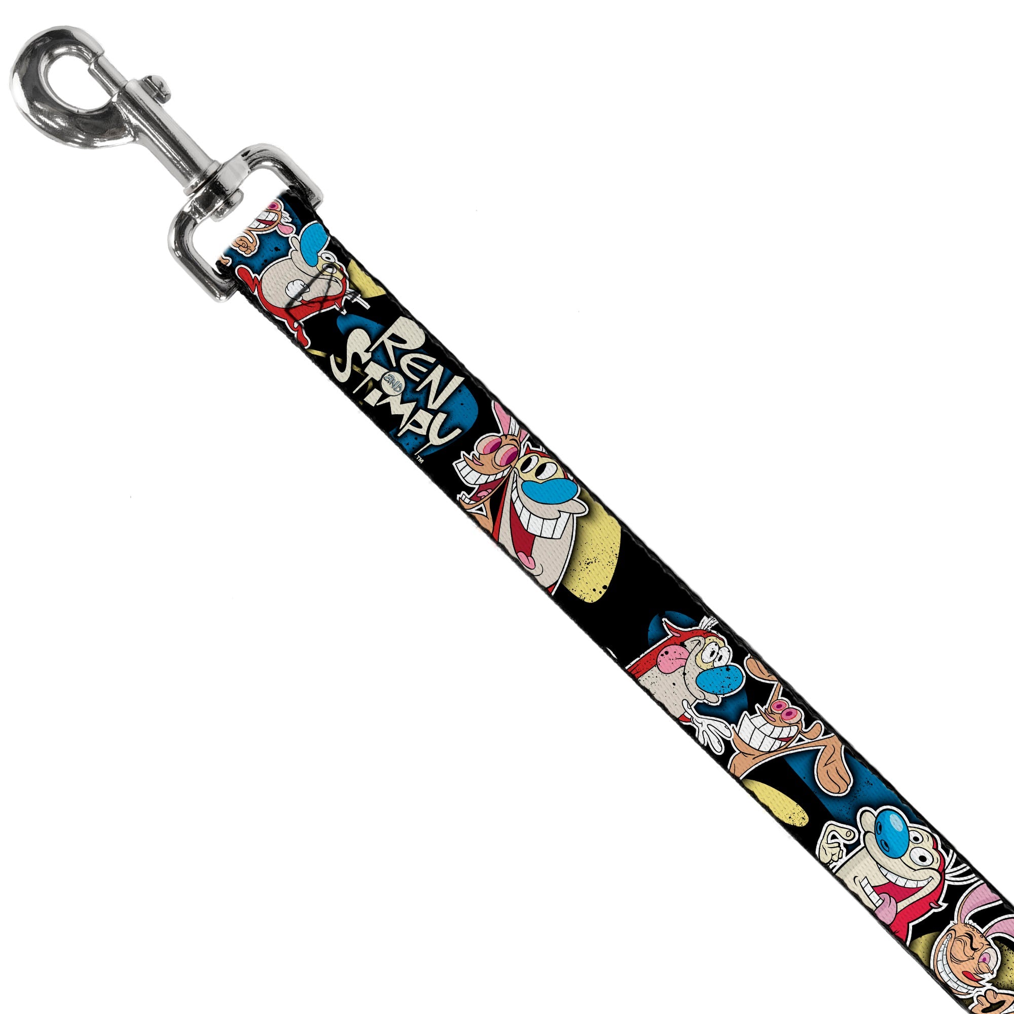 Dog Leash - REN & STIMPY Poses Black/Blue/Yellow - HT Animal Supply
