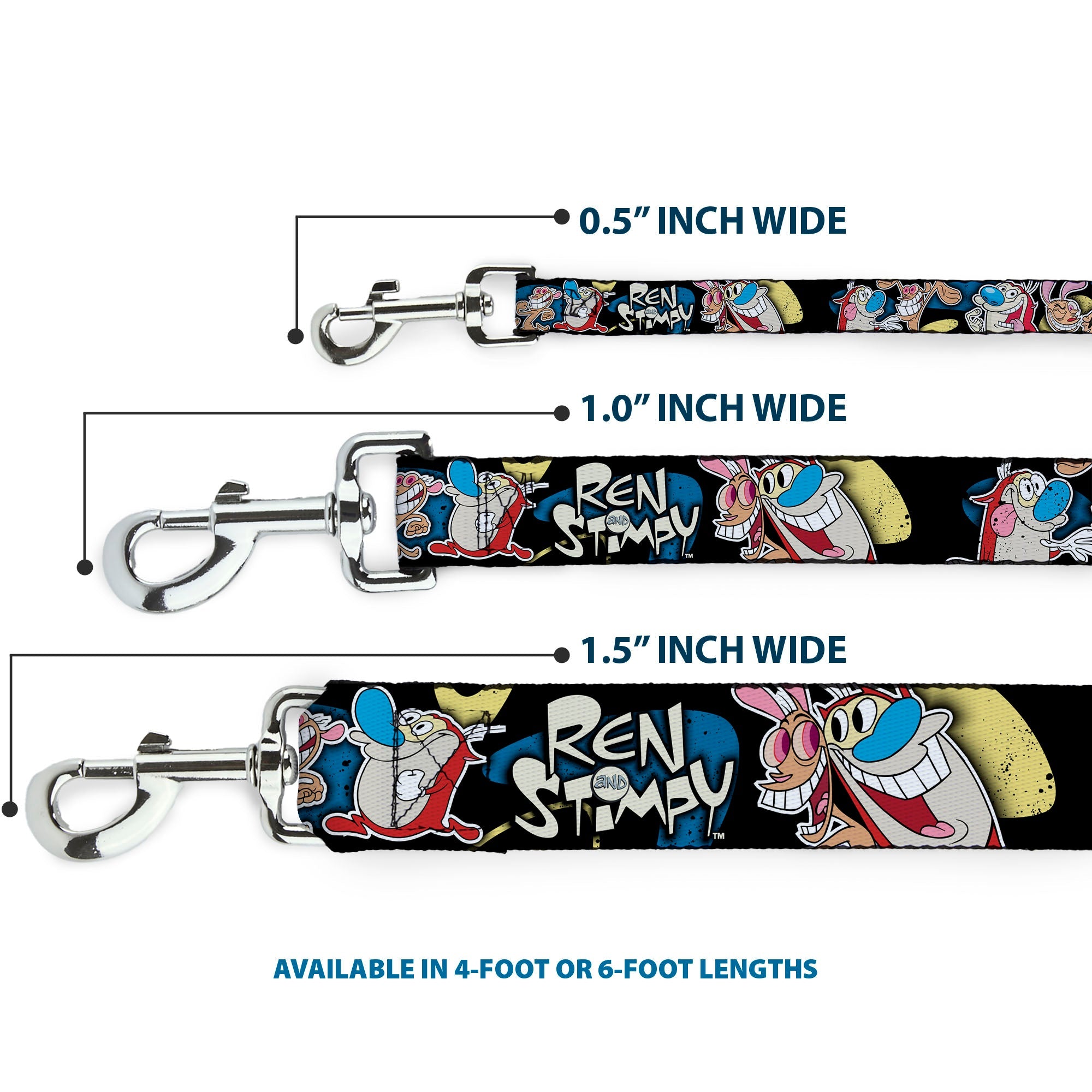 Dog Leash - REN & STIMPY Poses Black/Blue/Yellow - HT Animal Supply