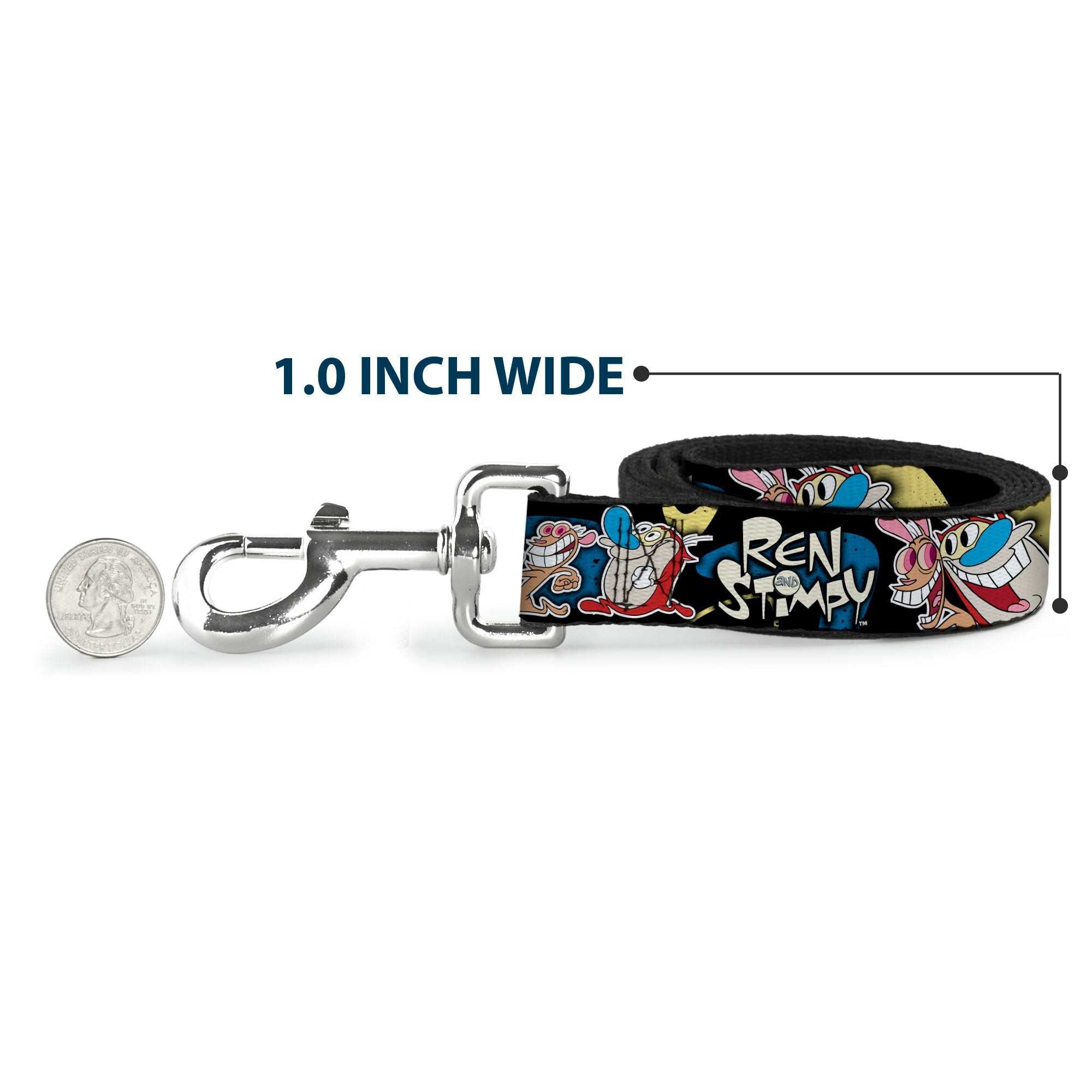 Dog Leash - REN & STIMPY Poses Black/Blue/Yellow - HT Animal Supply