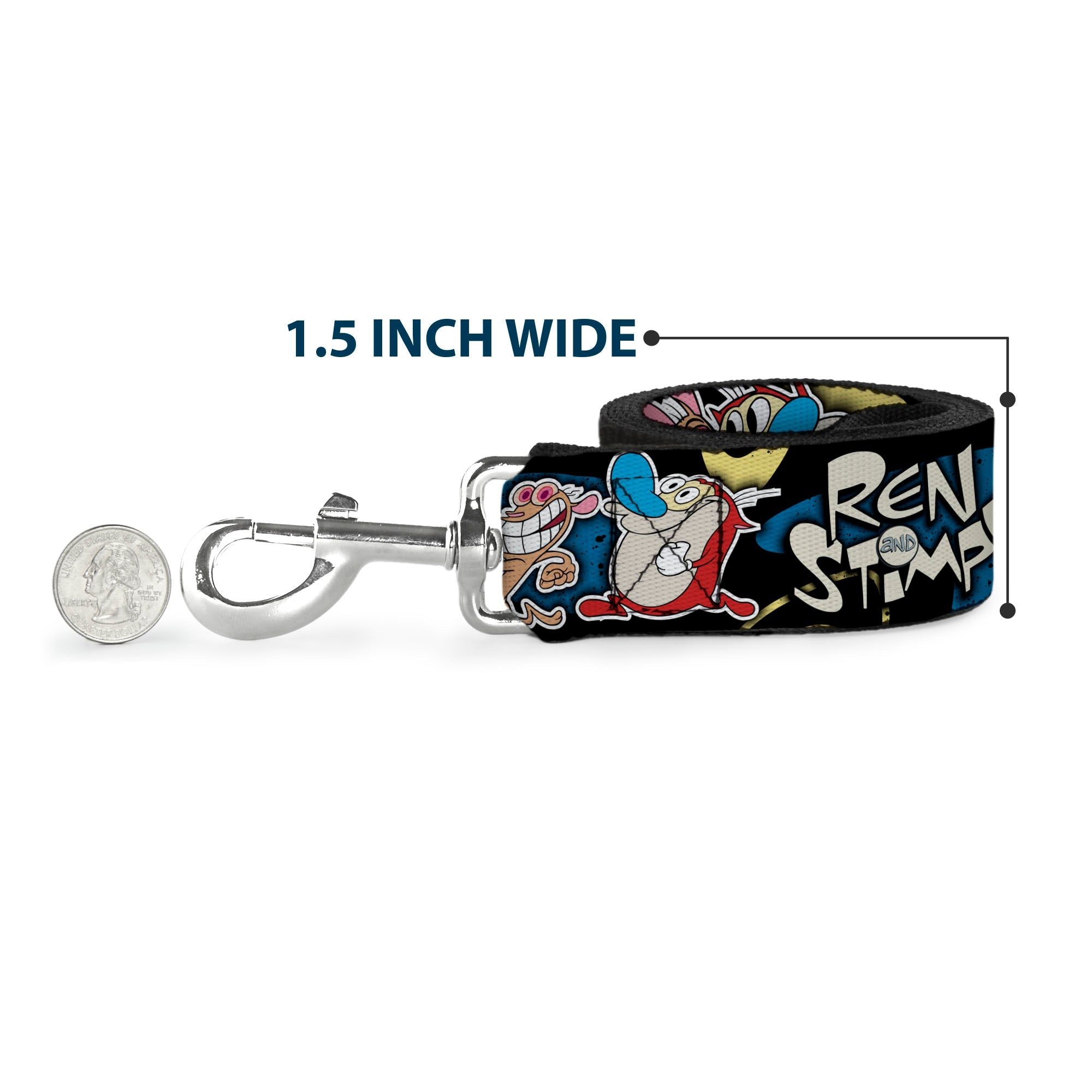 Dog Leash - REN & STIMPY Poses Black/Blue/Yellow - HT Animal Supply